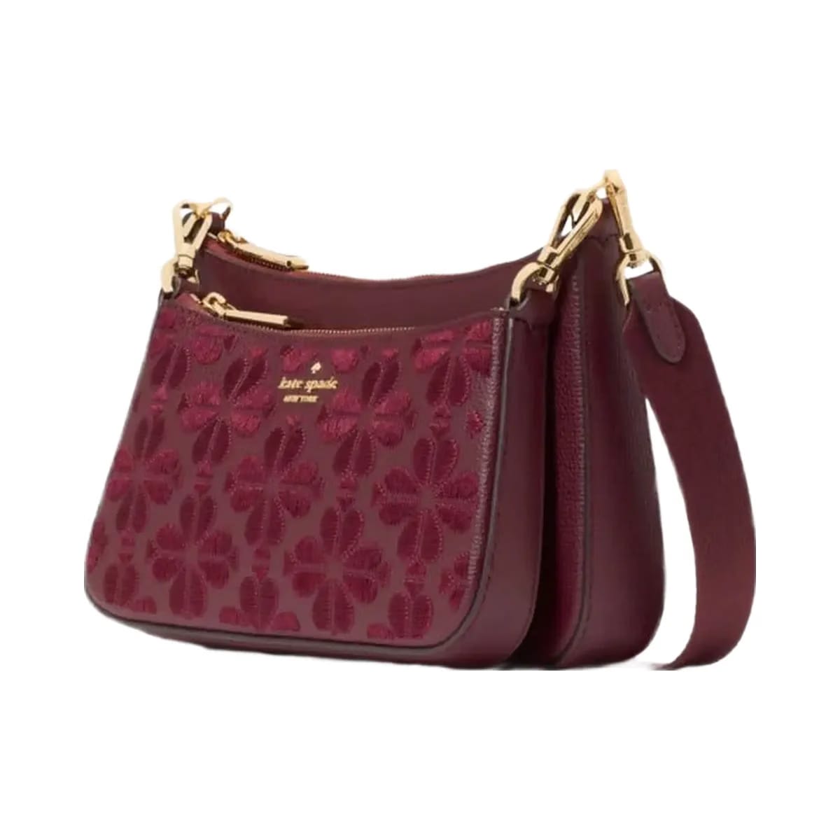Kate Spade Duet Spade Flower Embroidered Small Crossbody Dark Merlot