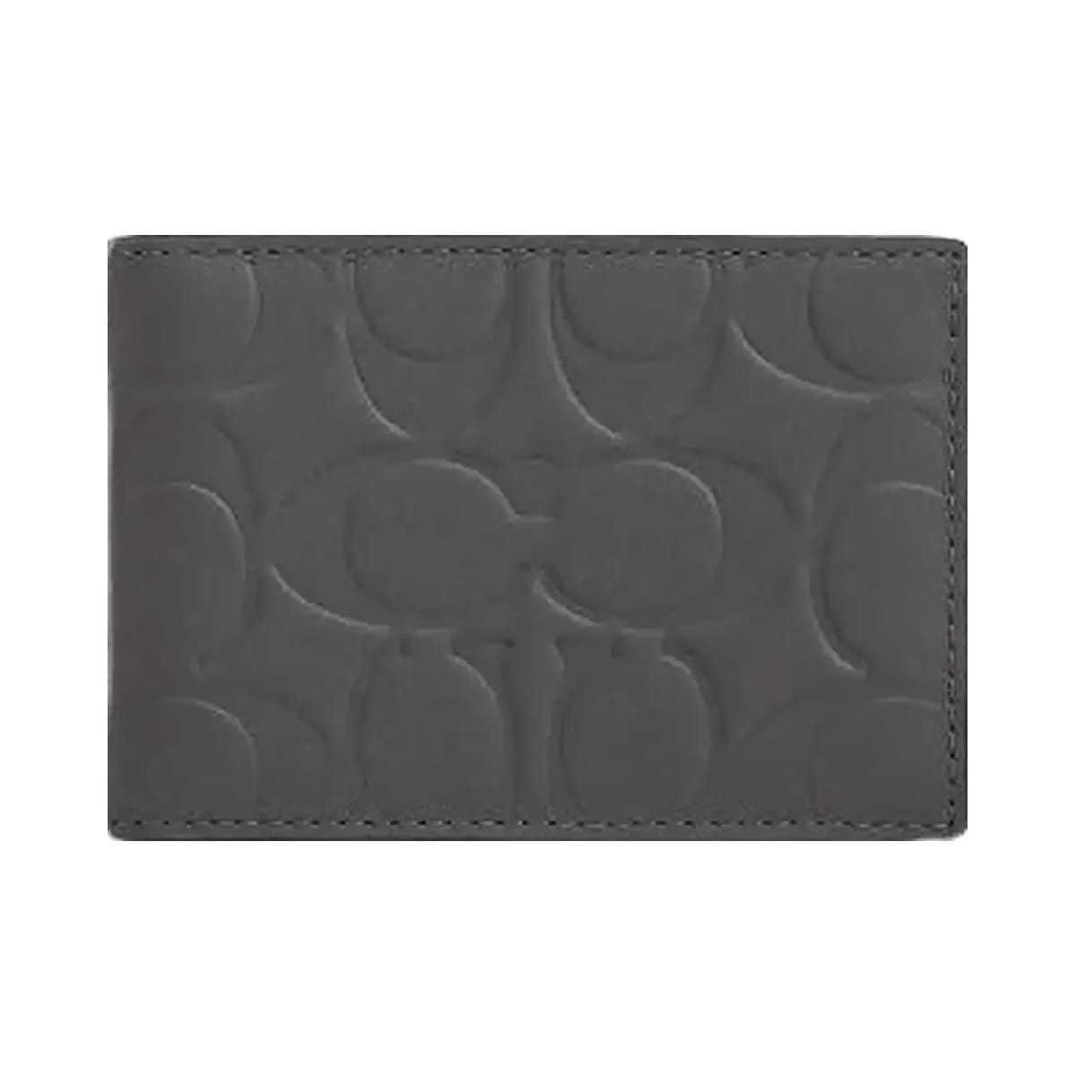 Coach Compact Billfold Wallet In Signature Leather Embossed Leather-Charcoal