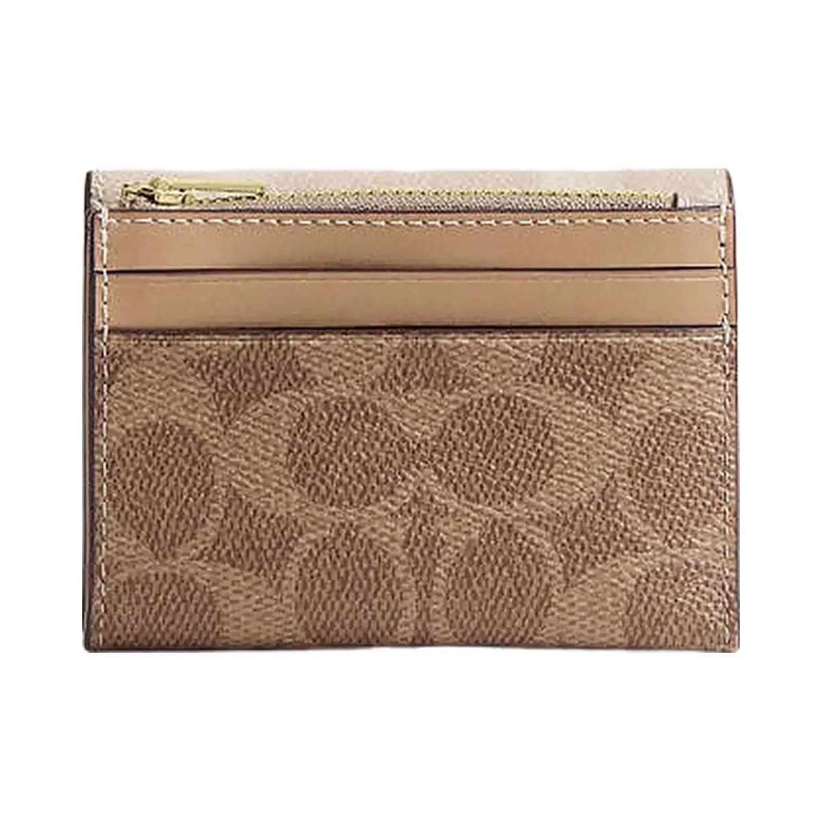 Coach Card Holder Wallet In Blocked Signature Canvas Signature Canvas-Gold-Sand-Tan