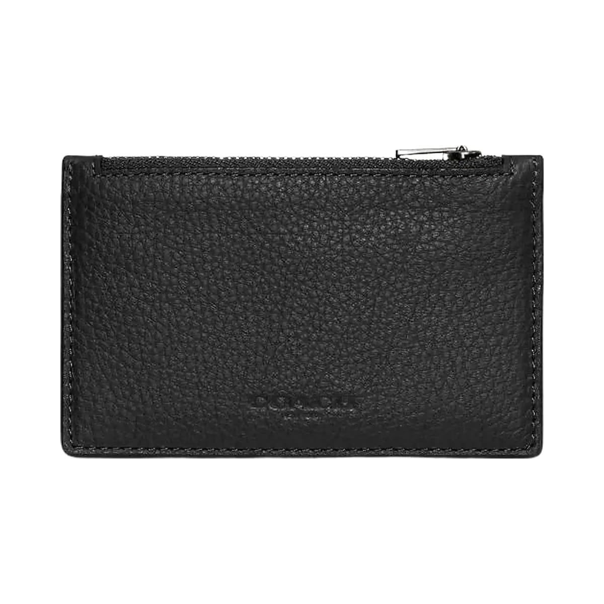 Coach Zip Card Case Pebbled Leather-Gunmetal-Black