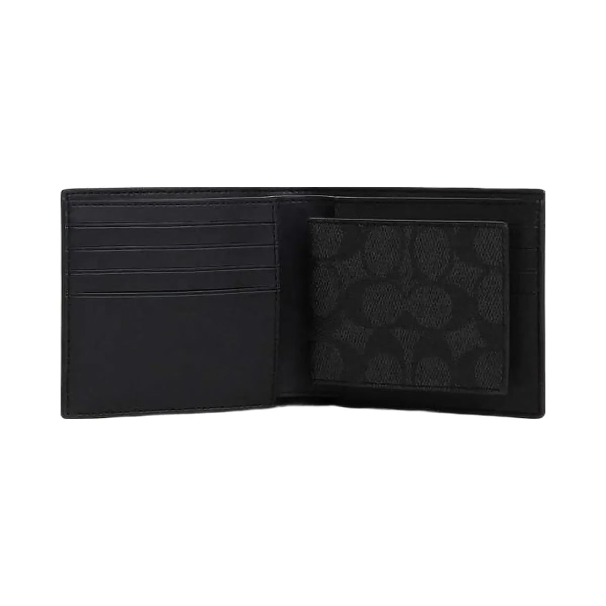 Coach Boxed 3 In 1 Wallet Gift Set In Signature Canvas Gunmetal Charcoal-Black