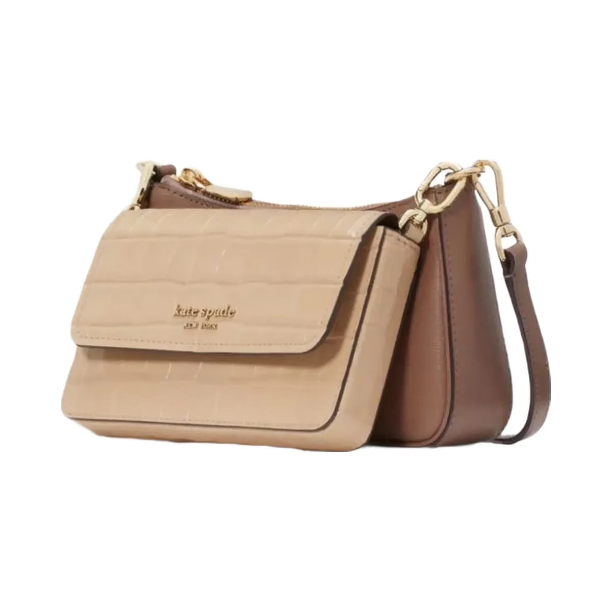 Kate Spade Double Up Croc Embossed Crossbody Warm Acorn Multi