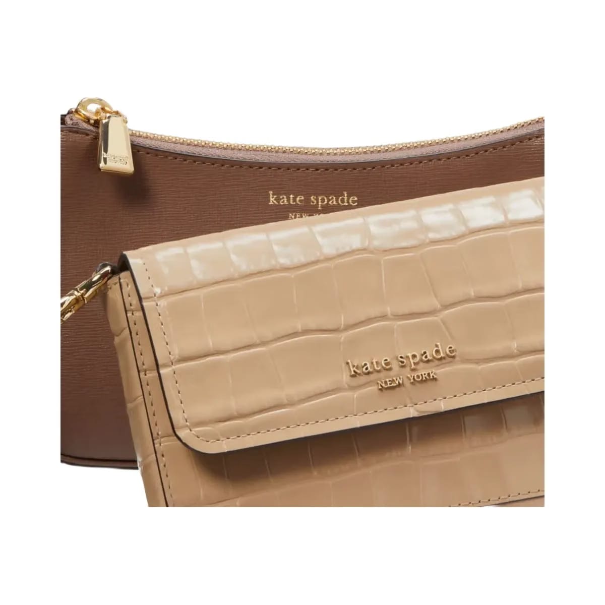 Kate Spade Double Up Croc Embossed Crossbody Warm Acorn Multi
