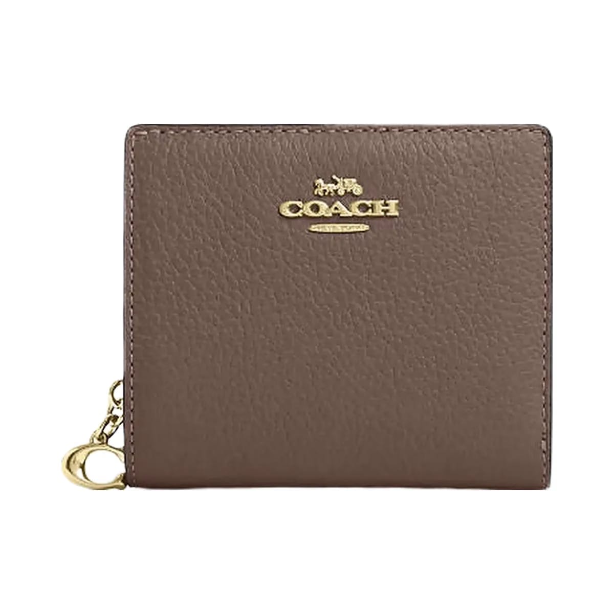 Coach Snap Wallet Pebbled Leather-Gold-Dark Stone