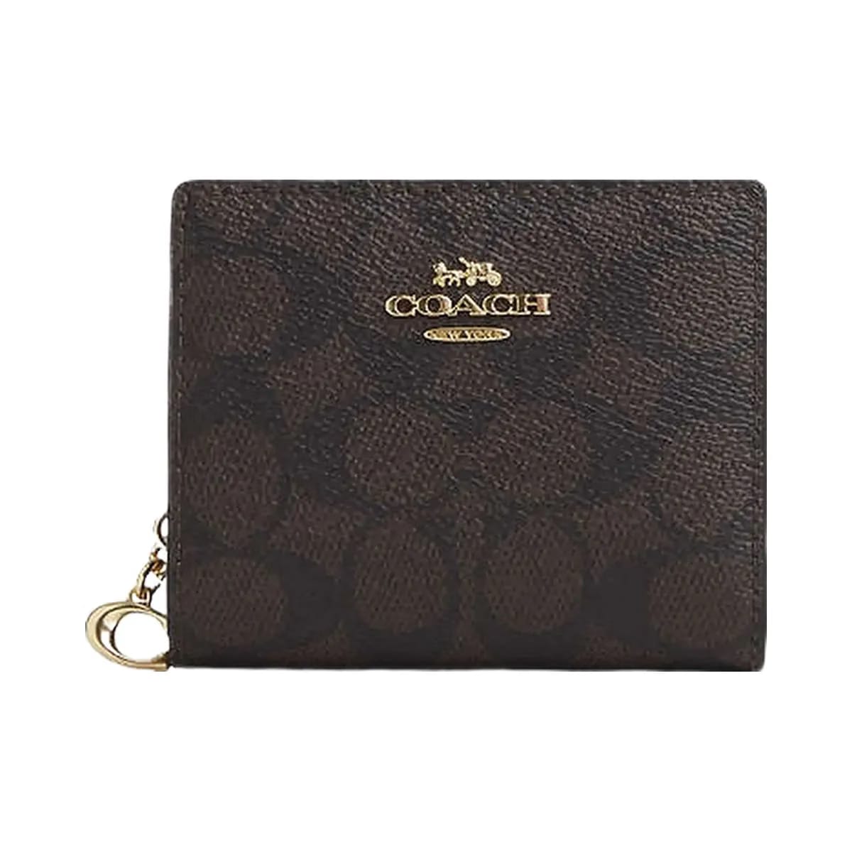 Coach Snap Wallet In Signature Canvas Signature Canvas-Gold-Walnut-Black