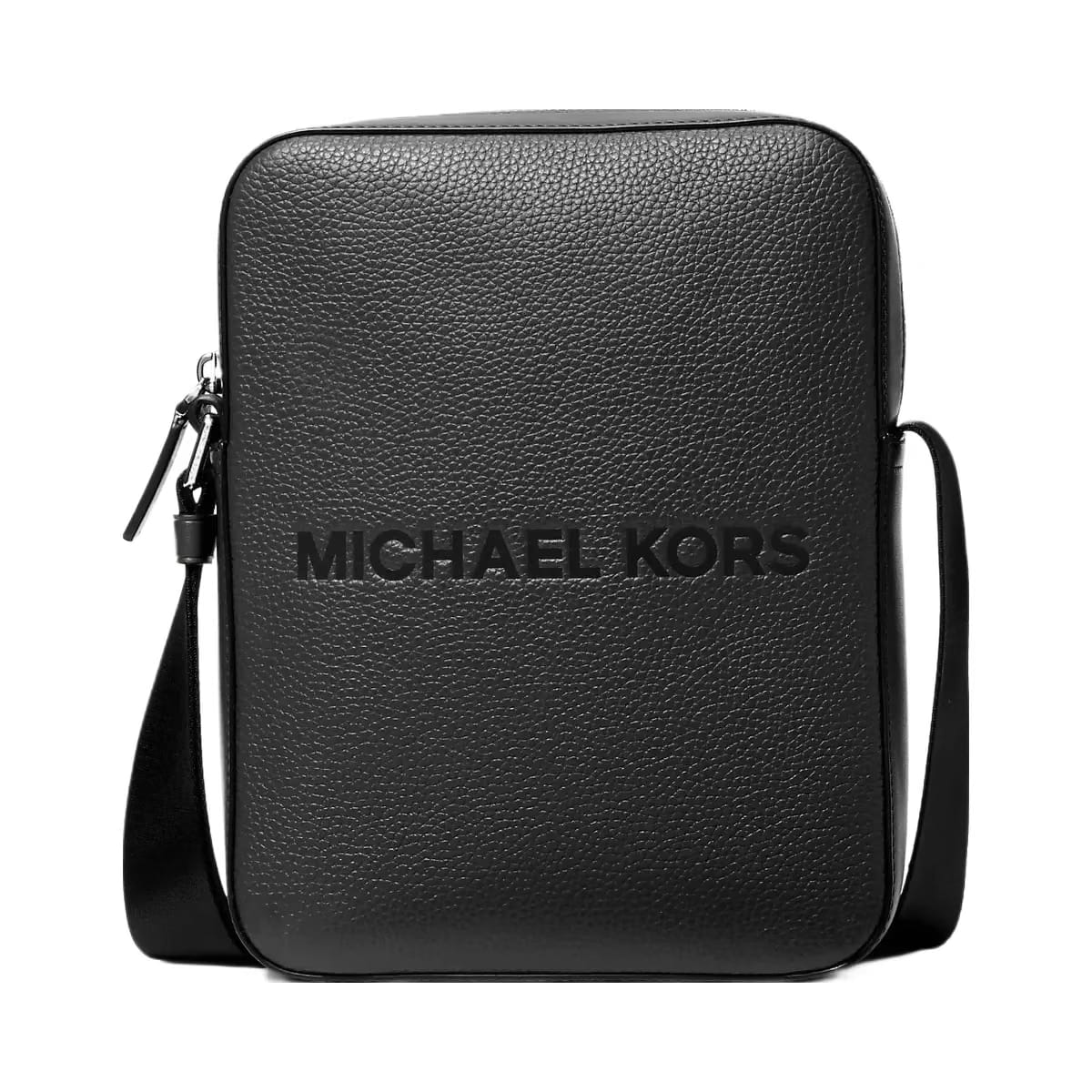 Michael Kors Cooper Logo Embossed Pebbled Leather Messenger Bag Black