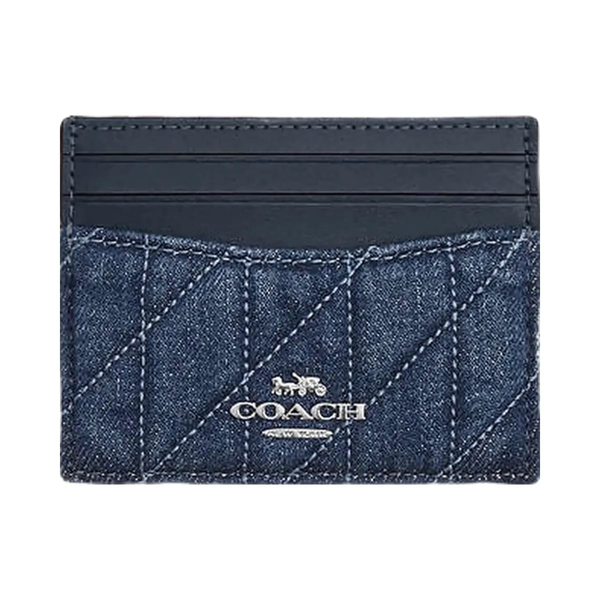 Coach Slim Id Card Case With Quilting Denim-Silver-Denim