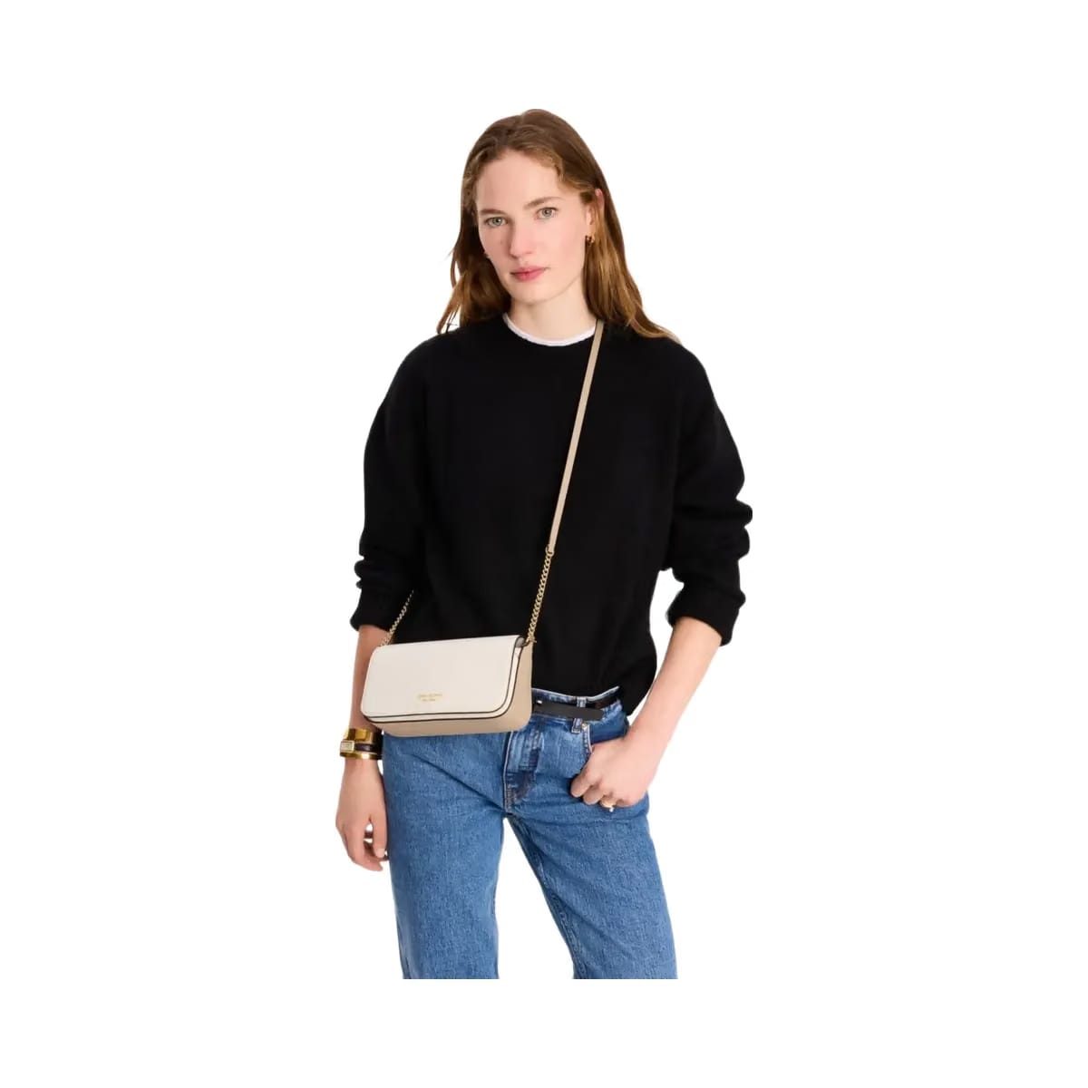 Kate Spade Devin Colorblocked Flap Chain Wallet Timeless Taupe Multi