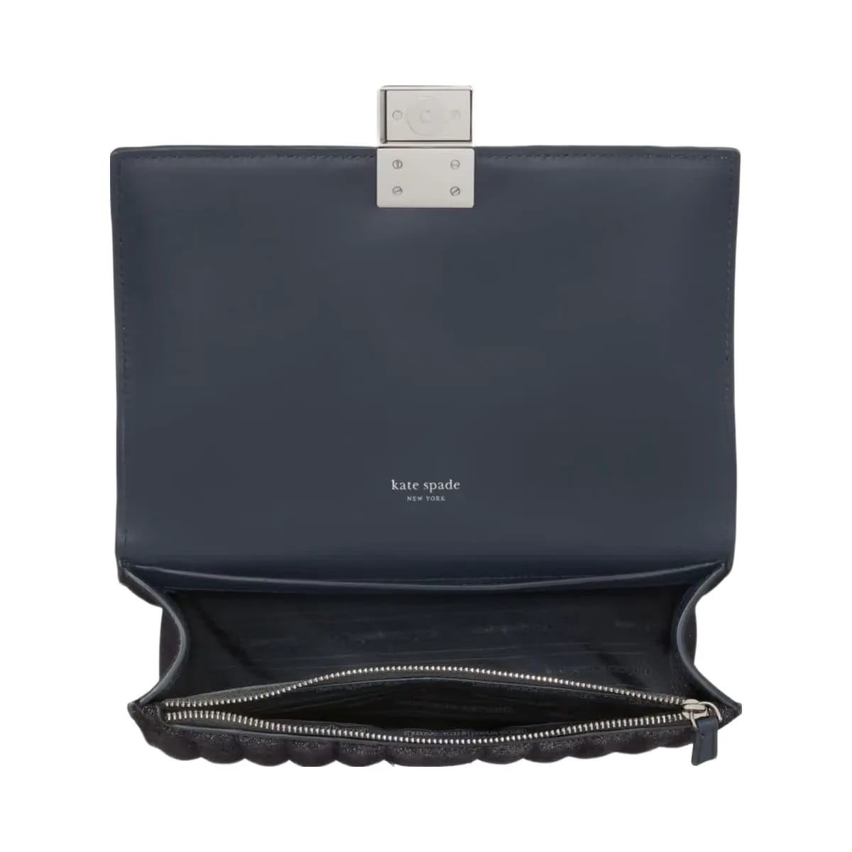 Kate Spade Deco Quilted Glitter Suede Chain Shoulder Bag Navy Multi