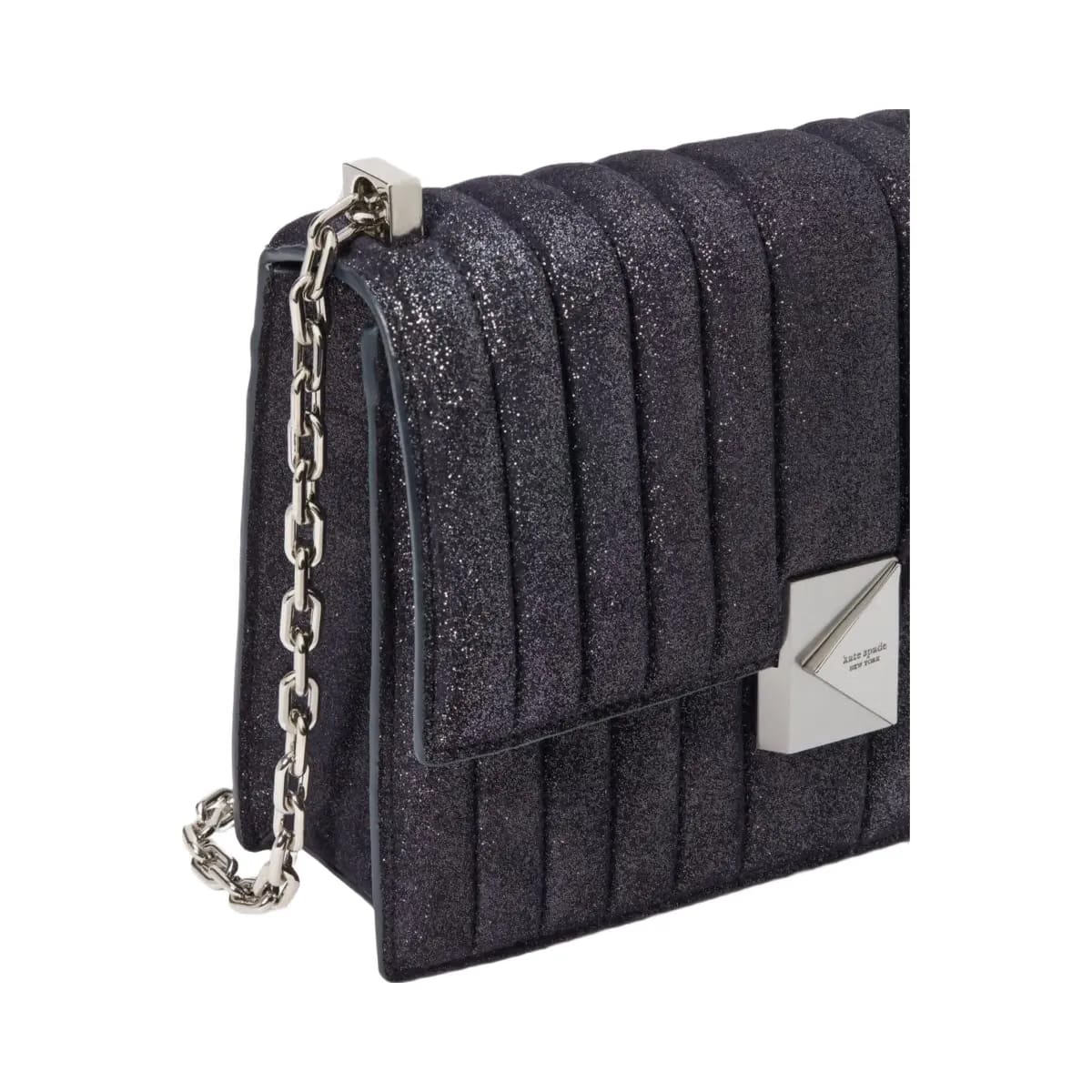 Kate Spade Deco Quilted Glitter Suede Chain Shoulder Bag Navy Multi
