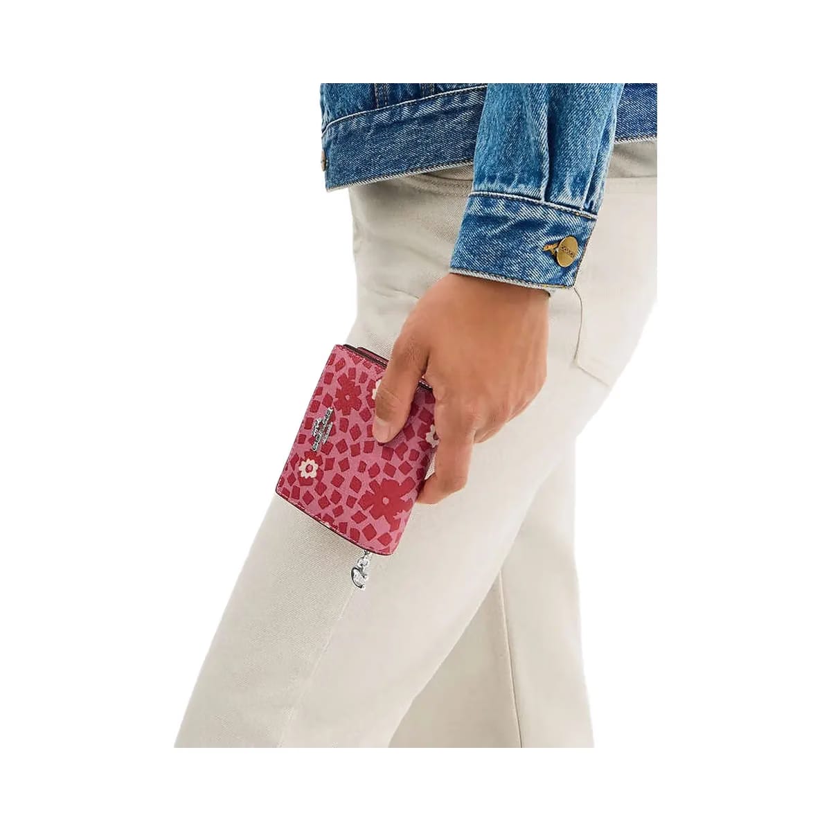 Coach Snap Wallet With Floral Print Silver-Pink Multi