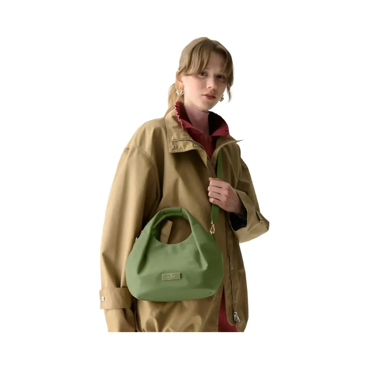 Kate Spade Carter Nylon Small Pleated Crossbody Cedar Stand