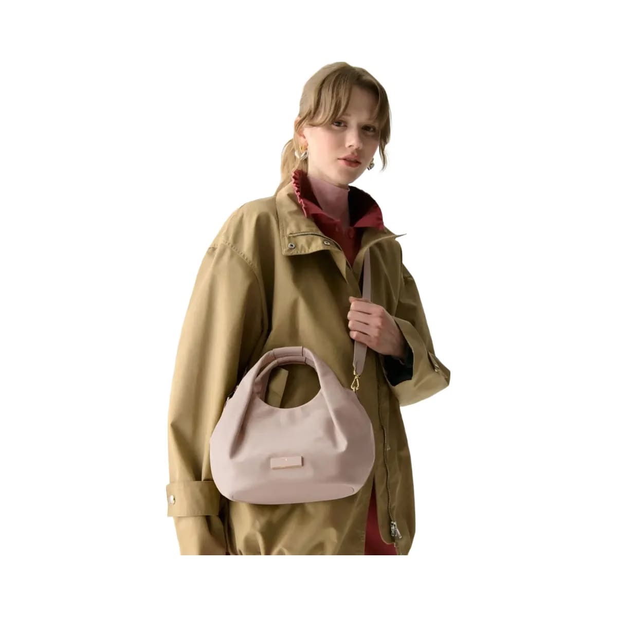 Kate Spade Carter Nylon Small Pleated Crossbody Cozy Grey