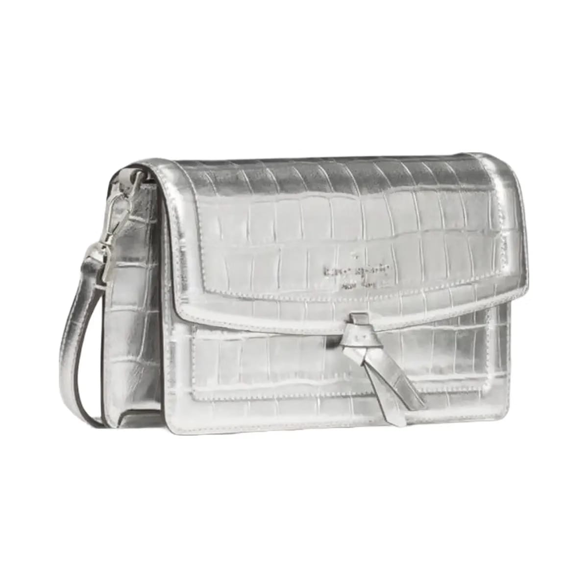 Kate Spade Knott Croc Embossed Mini Flap Crossbody Silver