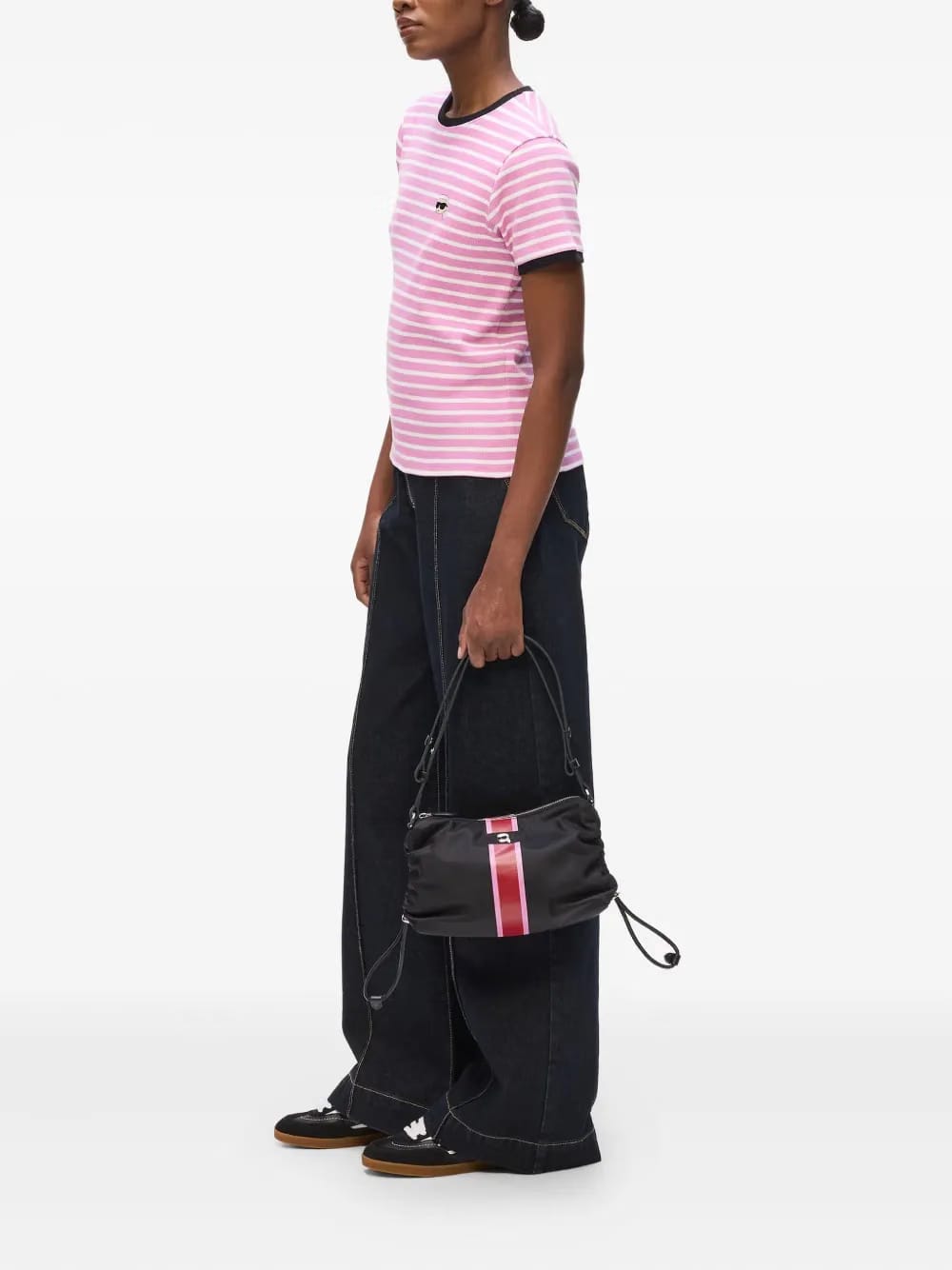 Ikon-logo stripe drawstring shoulder bag