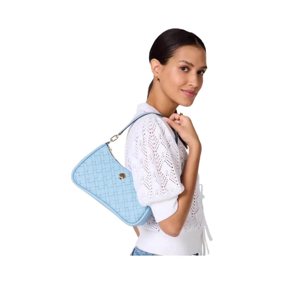 Kate Spade Kayla Woven Leather Small Convertible Shoulder Bag Montauk Blue