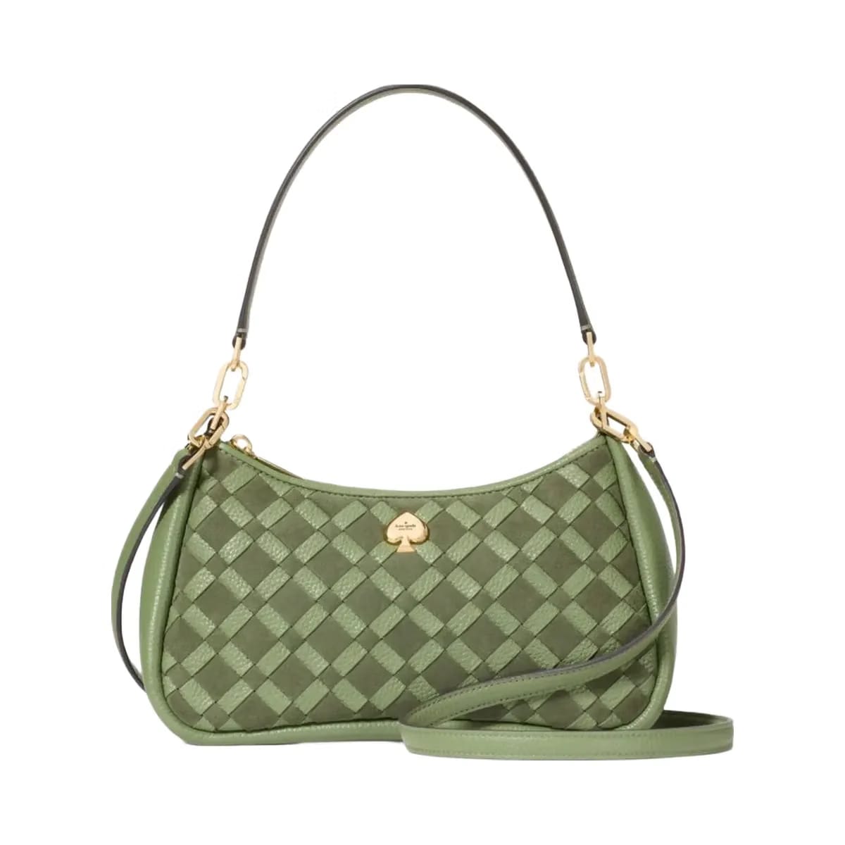 Kate Spade Kayla Woven Leather Small Convertible Shoulder Bag Cedar Stand