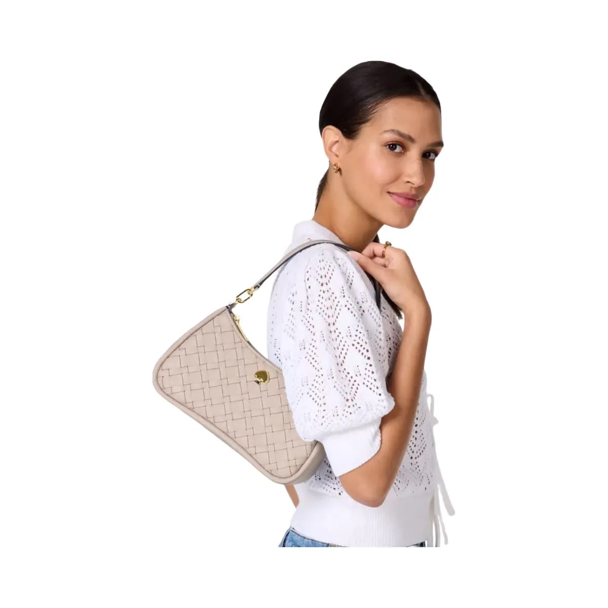 Kate Spade Kayla Woven Leather Small Convertible Shoulder Bag Cozy Grey