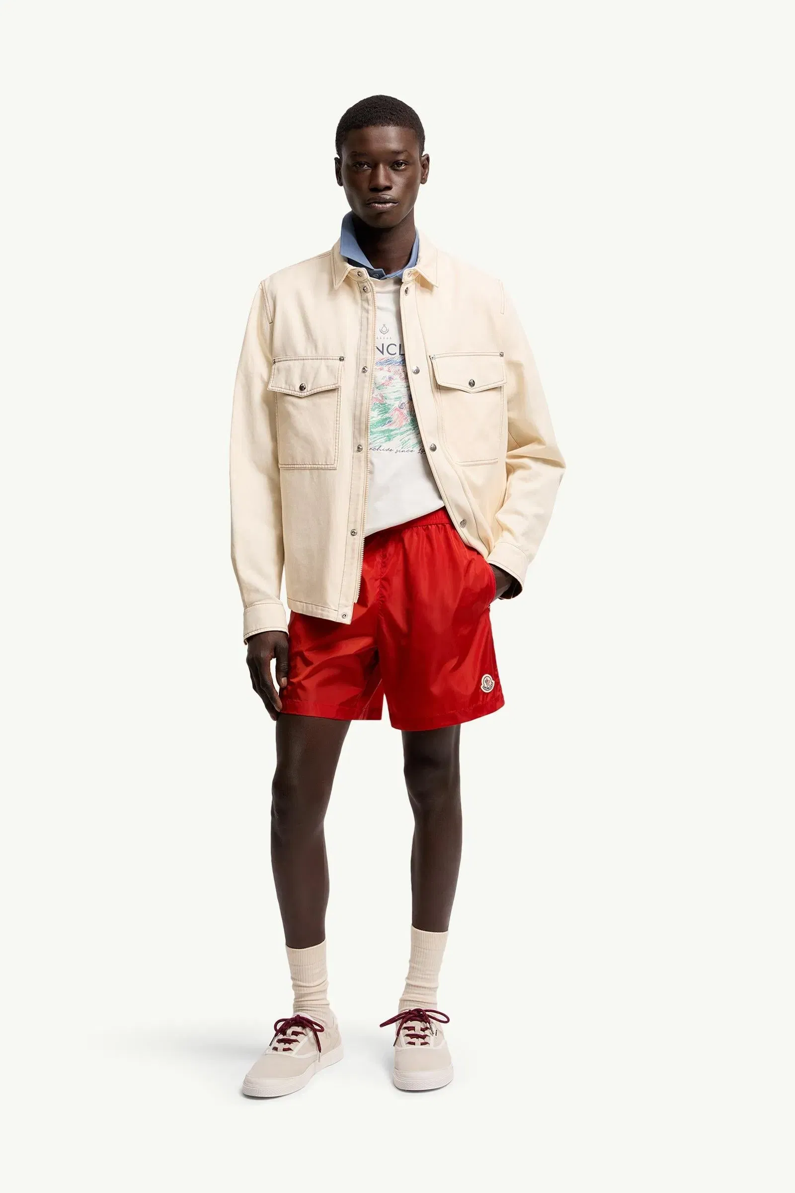 Moncler Logo Patch Swim Shorts Red Red