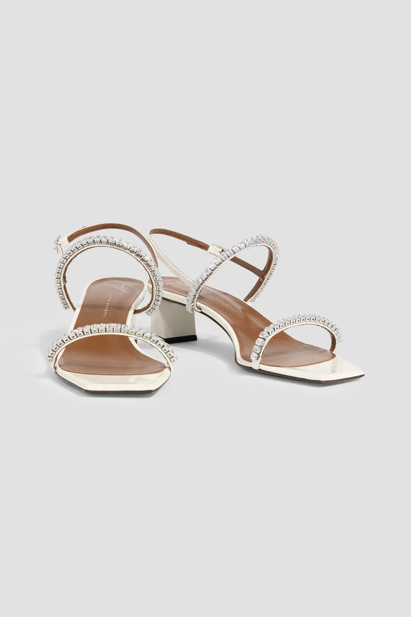 Giuseppe Zanotti Valentine Crystal 45 Embellished Leather Slingback Sandals Off-White Women's