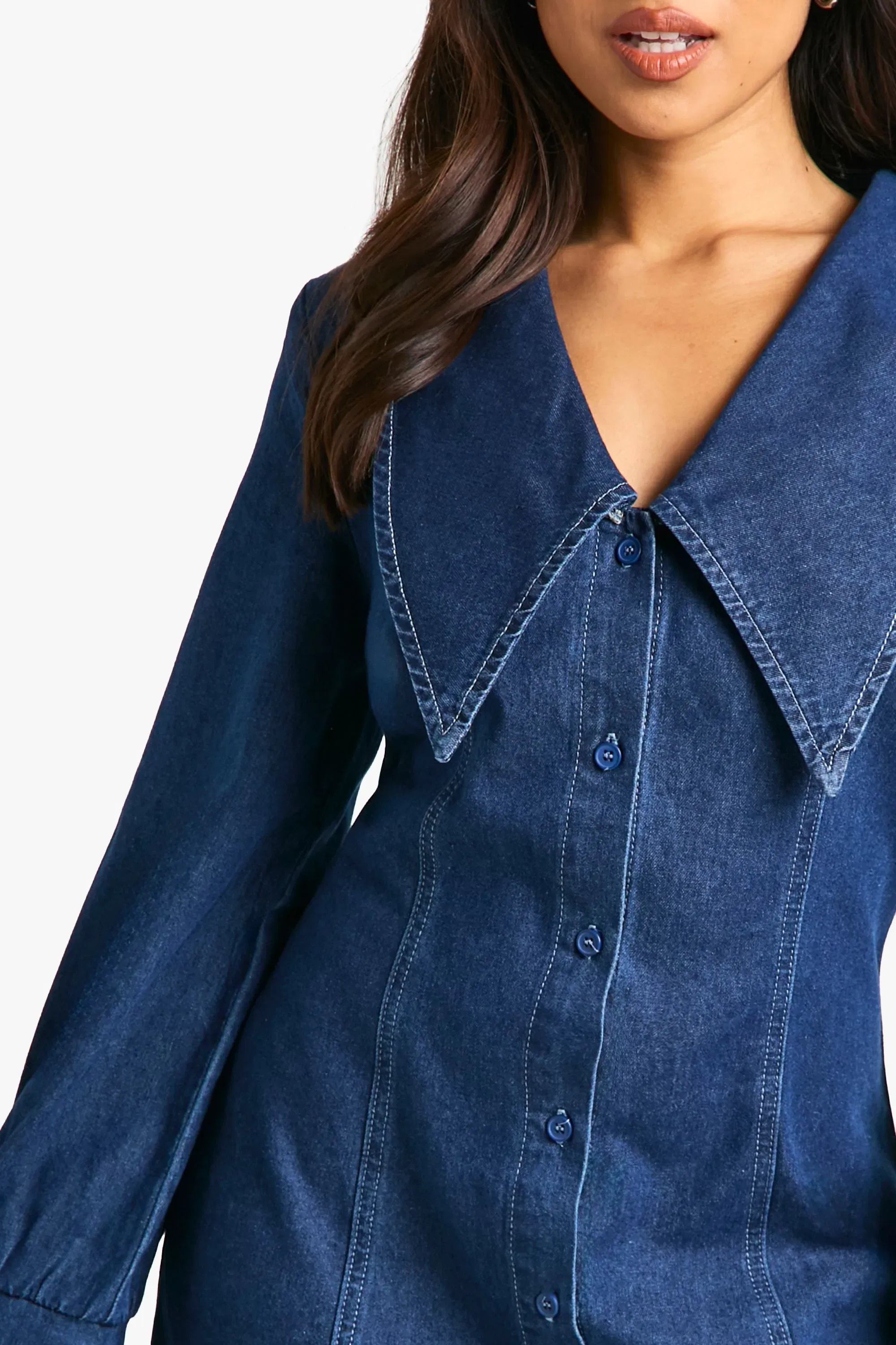 Petite Collar Detail Denim Shift Dress