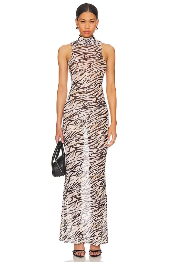 superdown Angelika Sheer Dress in Beige Multi