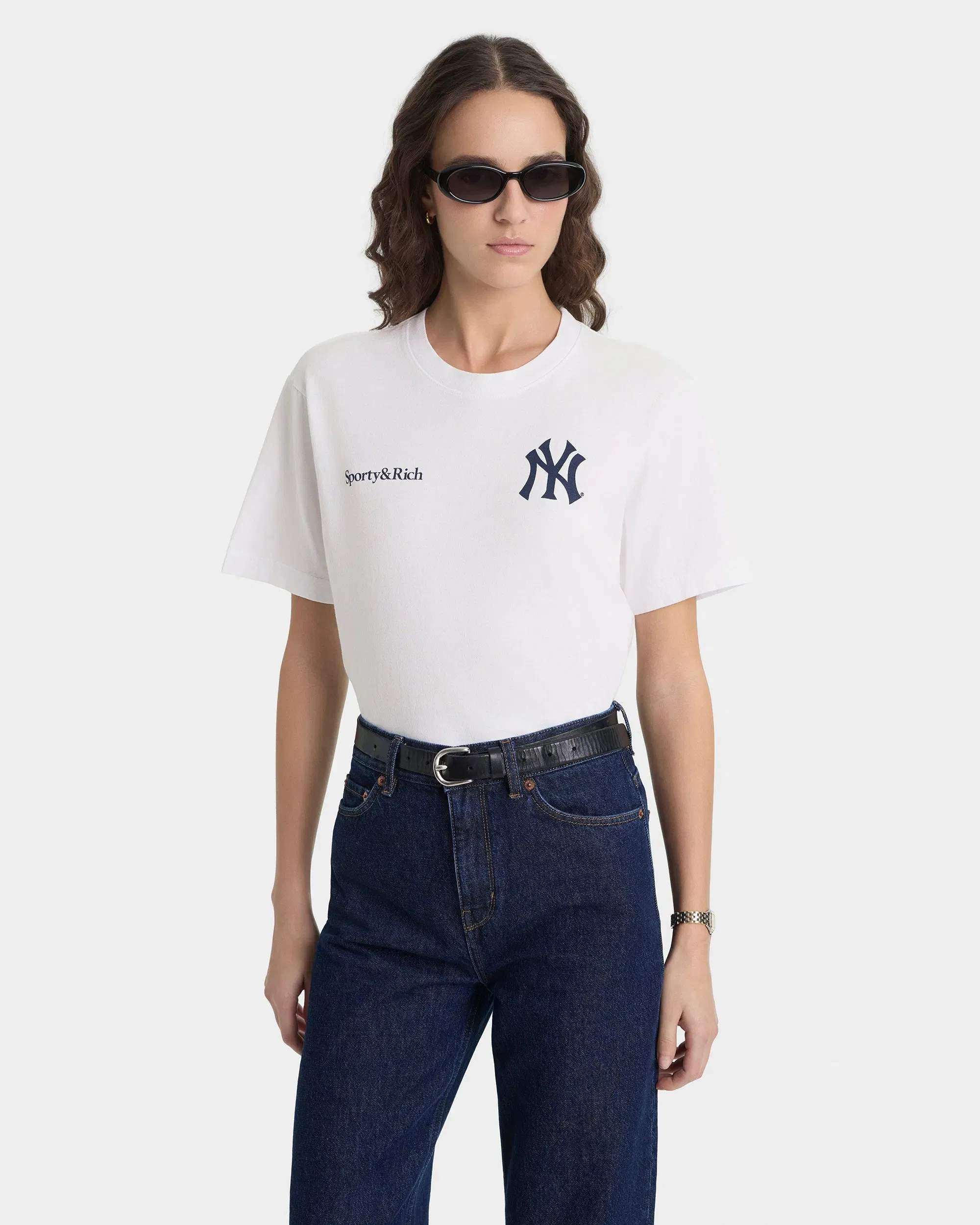 Yankees Curve T-Shirt - White/Navy