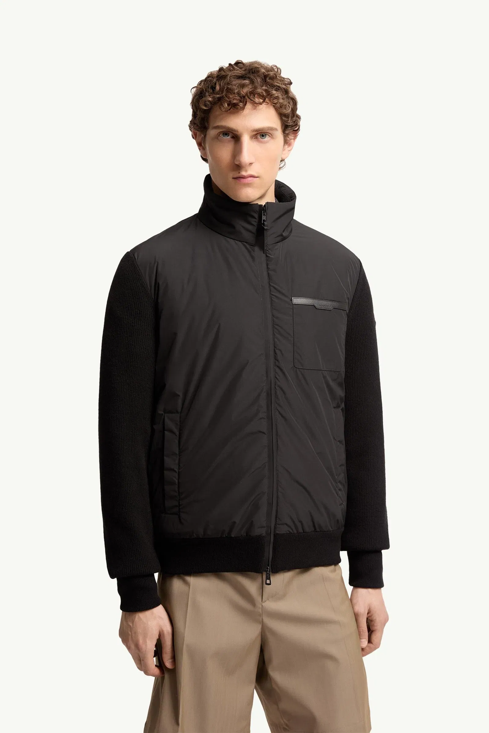Moncler Wool & Cashmere Padded Zip-Up Cardigan Black Black
