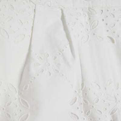 White Poplin Broderie Shorts
