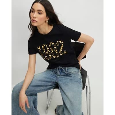 Black 1982 Leopard Print T-Shirt