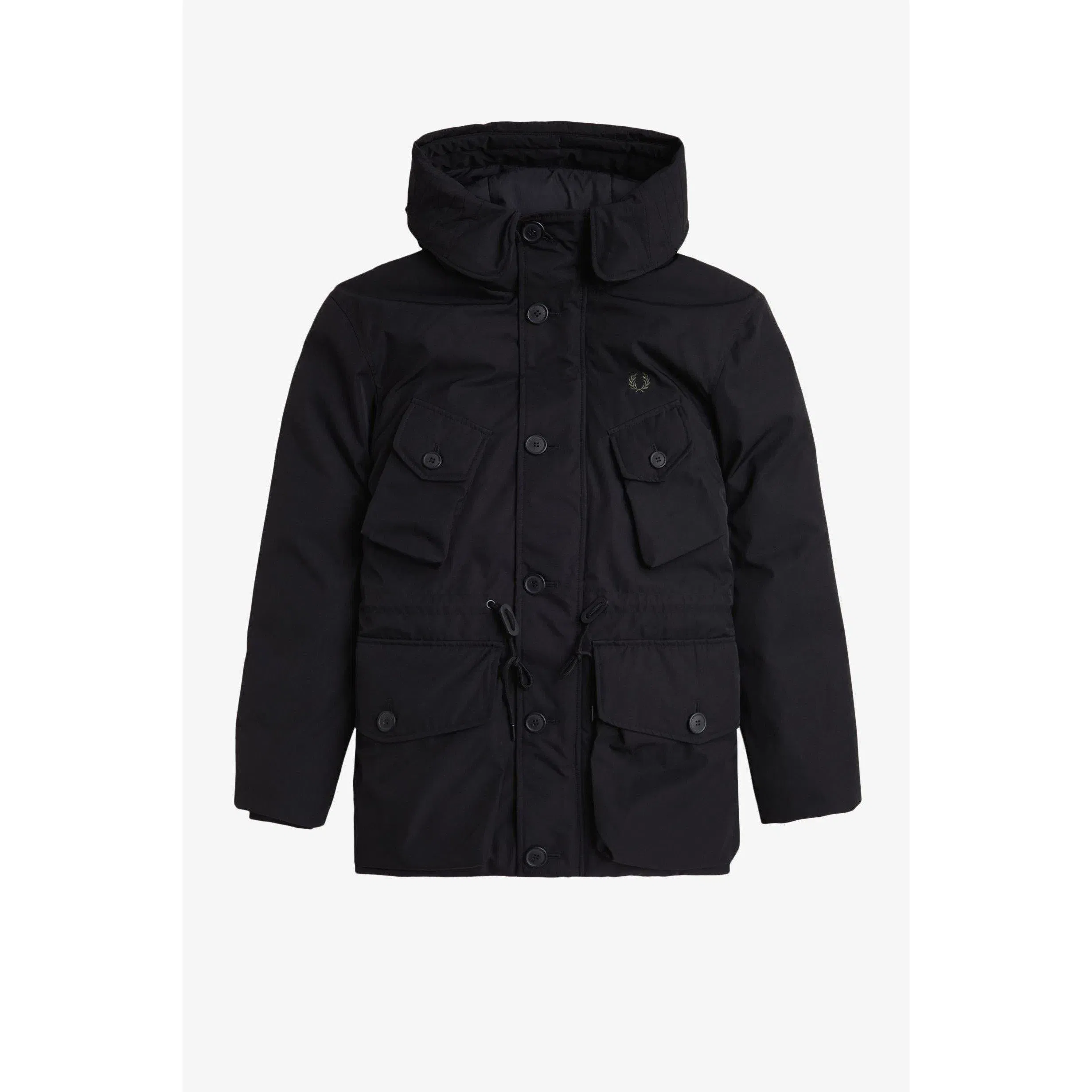 Patch Puffer Hooded Thigh Length Parka