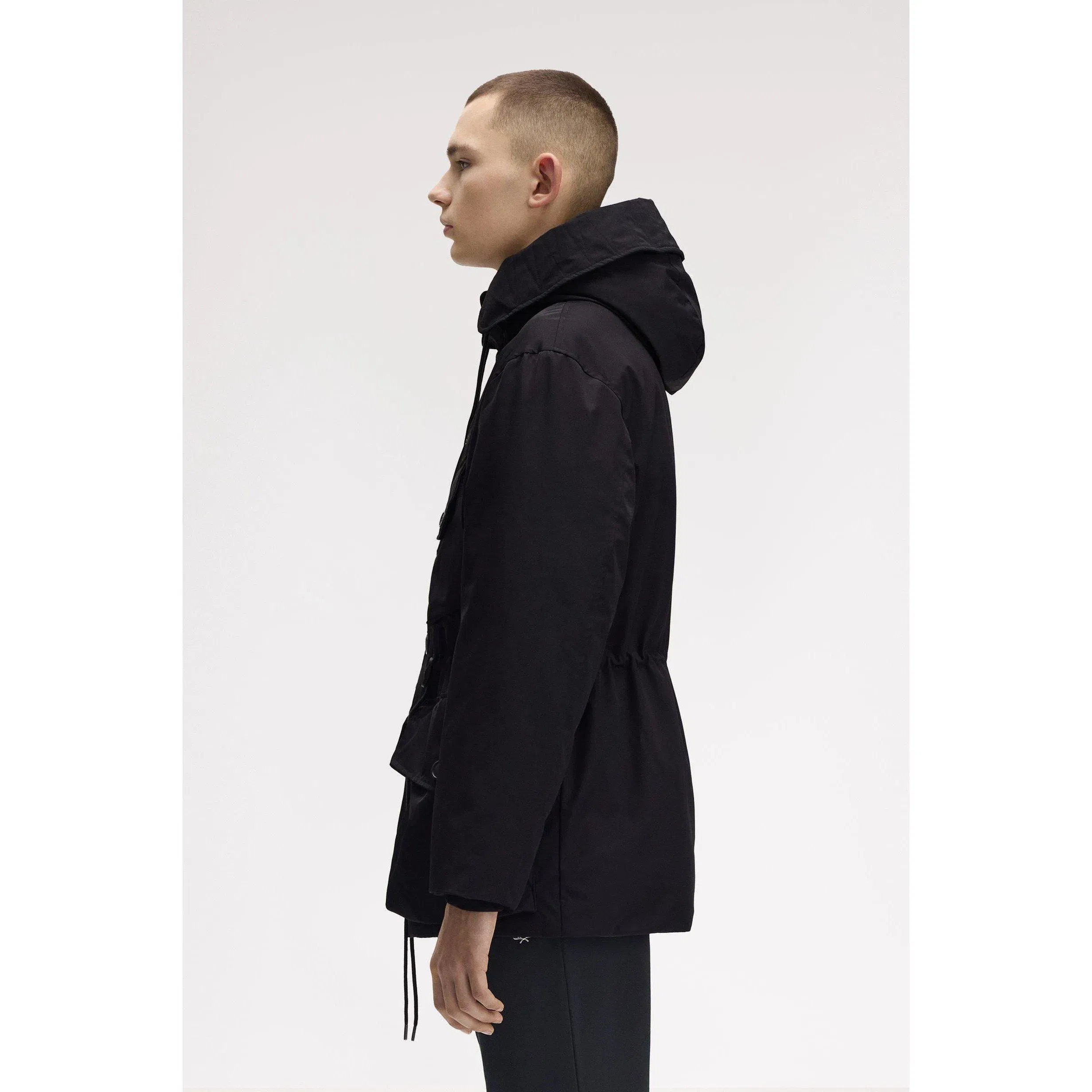 Patch Puffer Hooded Thigh Length Parka