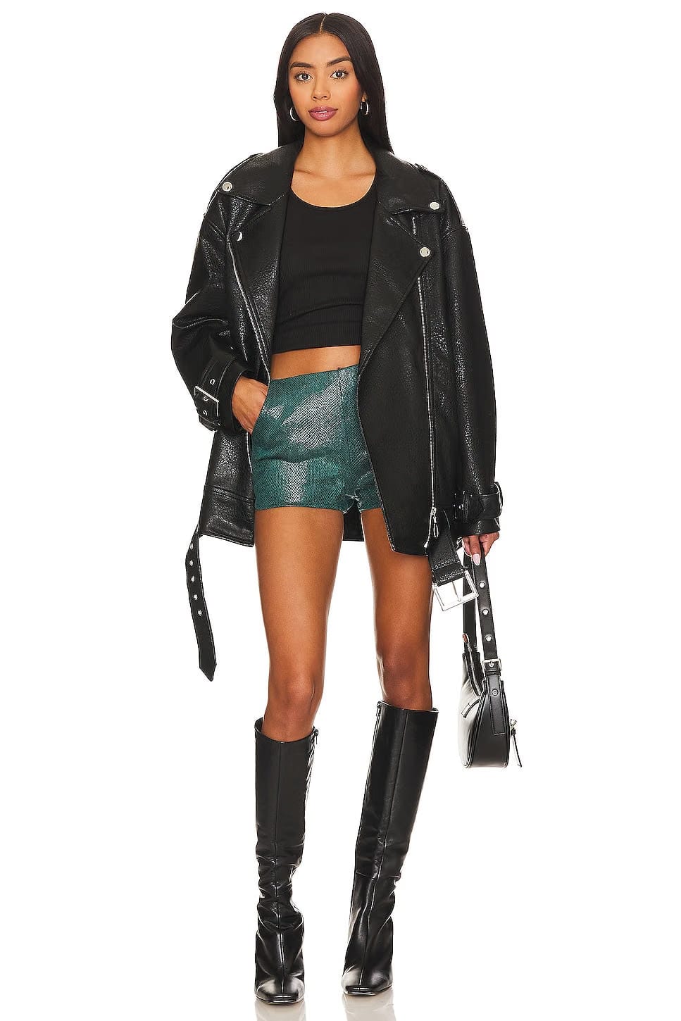 superdown Blaire Faux Suede Short in Teal Snake