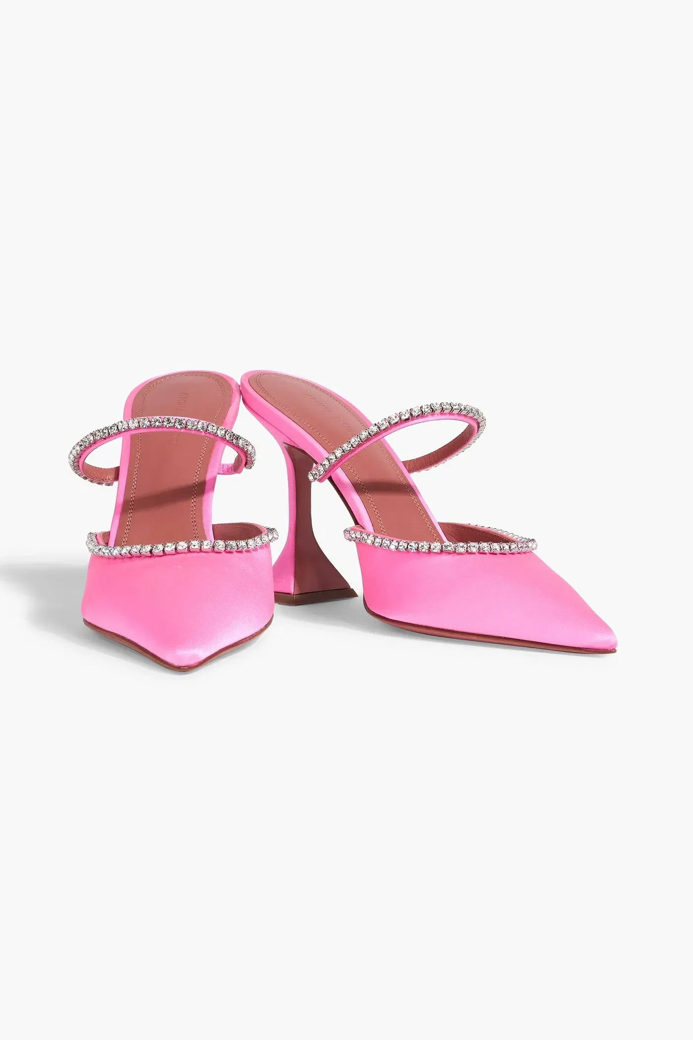 Amina Muaddi Gilda Crystal-Embellished Satin Mules Pink Women's