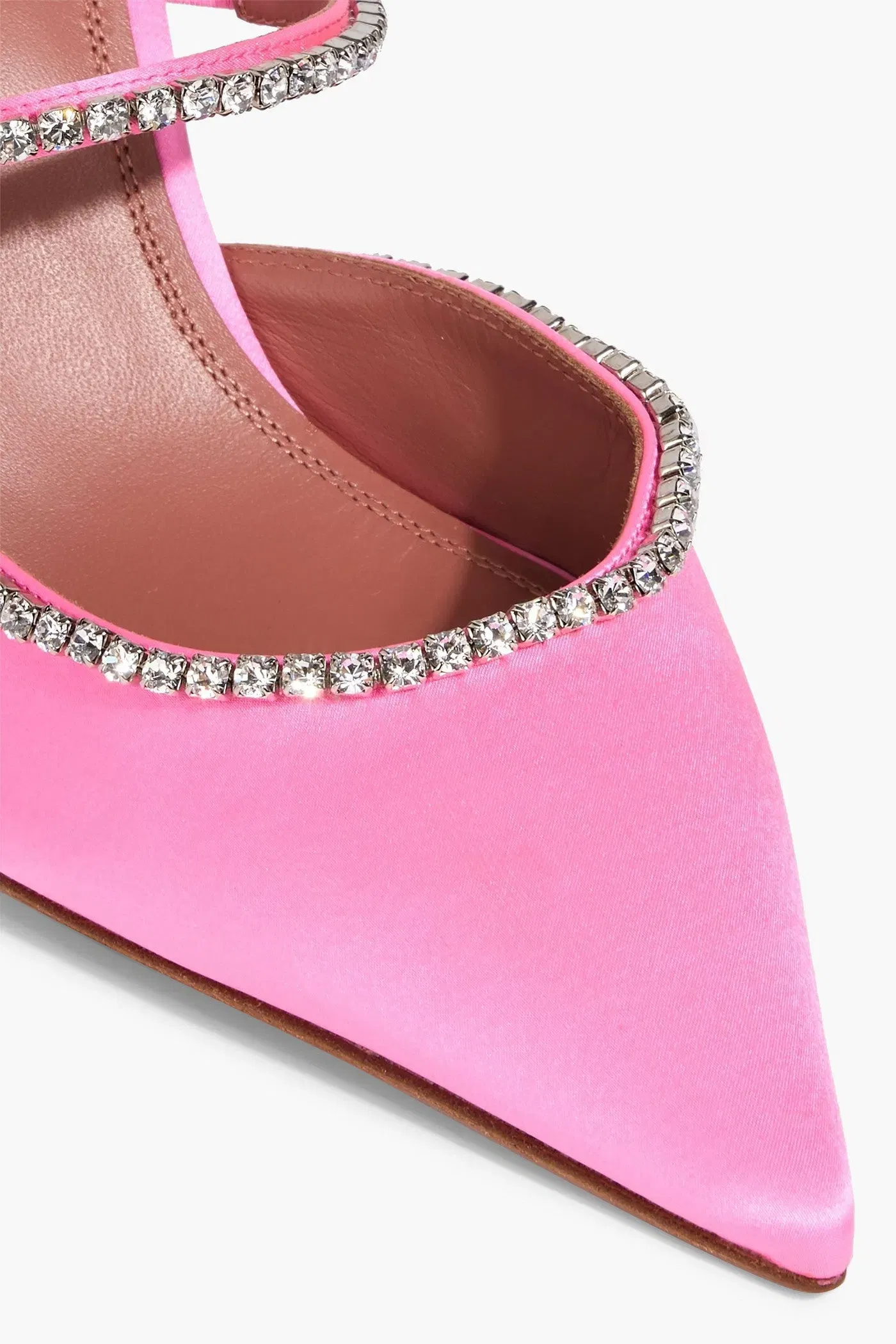 Amina Muaddi Gilda Crystal-Embellished Satin Mules Pink Women's