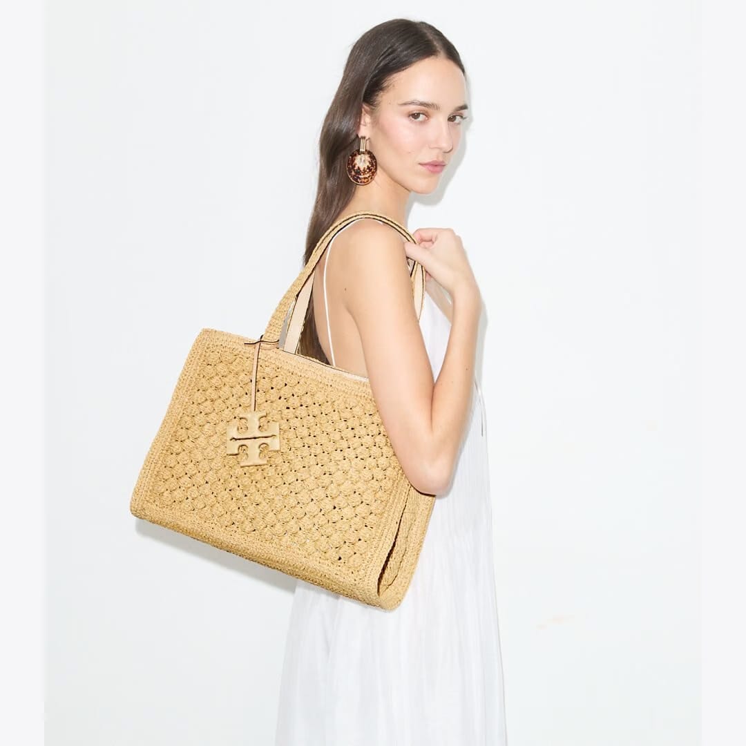 Tory Burch Small Ella Hand-Crocheted Popcorn Tote Natural