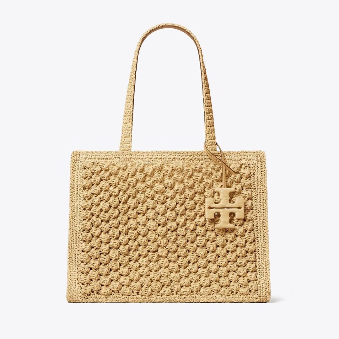 Tory Burch Small Ella Hand-Crocheted Popcorn Tote Natural