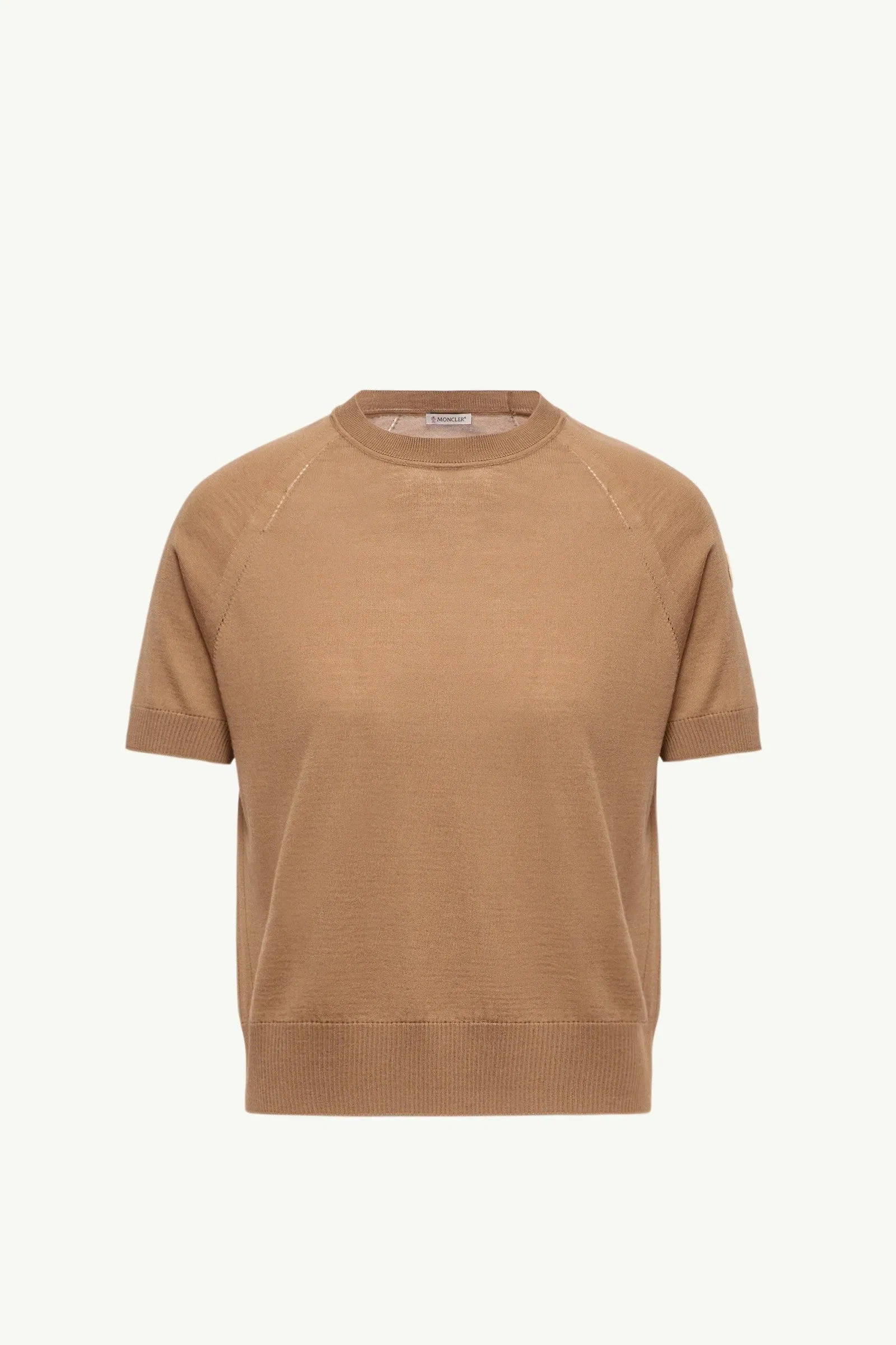 Moncler Short Sleeve Wool Sweater Light Brown Light Brown