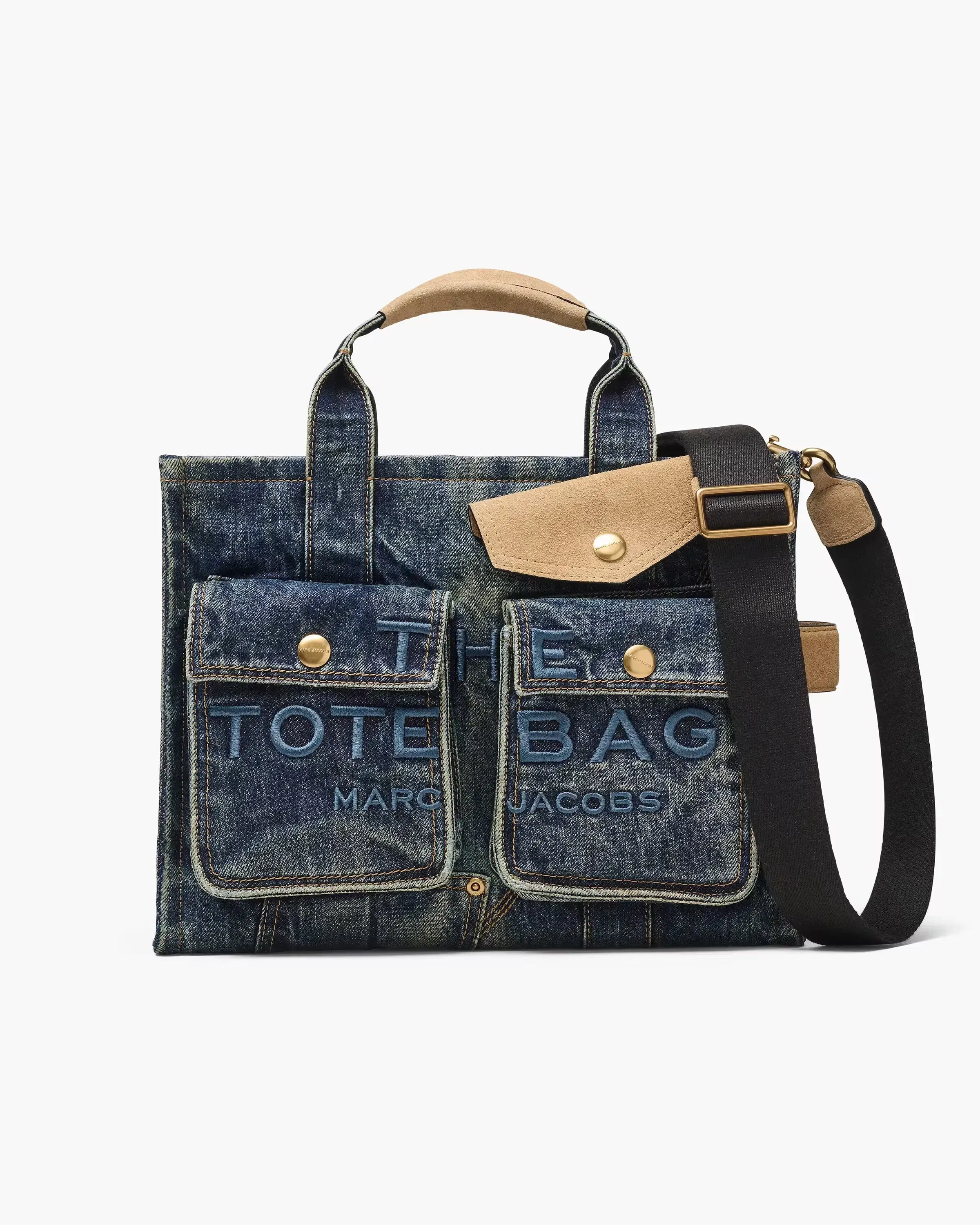 Marc Jacobs The Denim Suede Medium Cargo Tote Bag Dark Wash Indigo