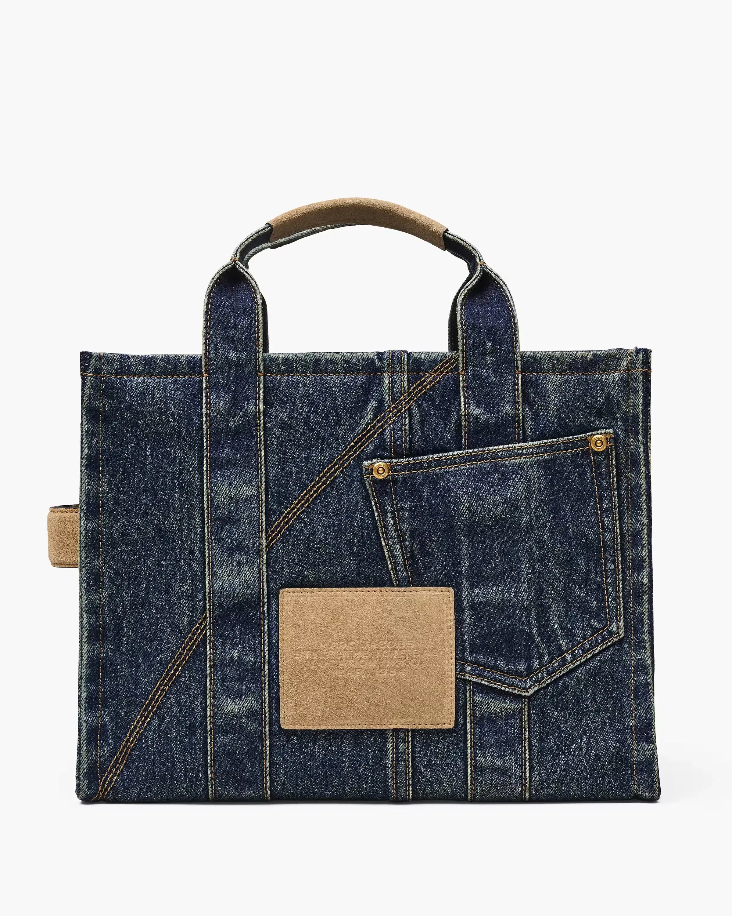 Marc Jacobs The Denim Suede Medium Cargo Tote Bag Dark Wash Indigo