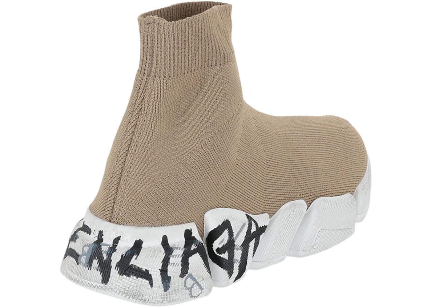 Balenciaga Speed 2.0 Graffiti Knit Dark Beige White Black Womens