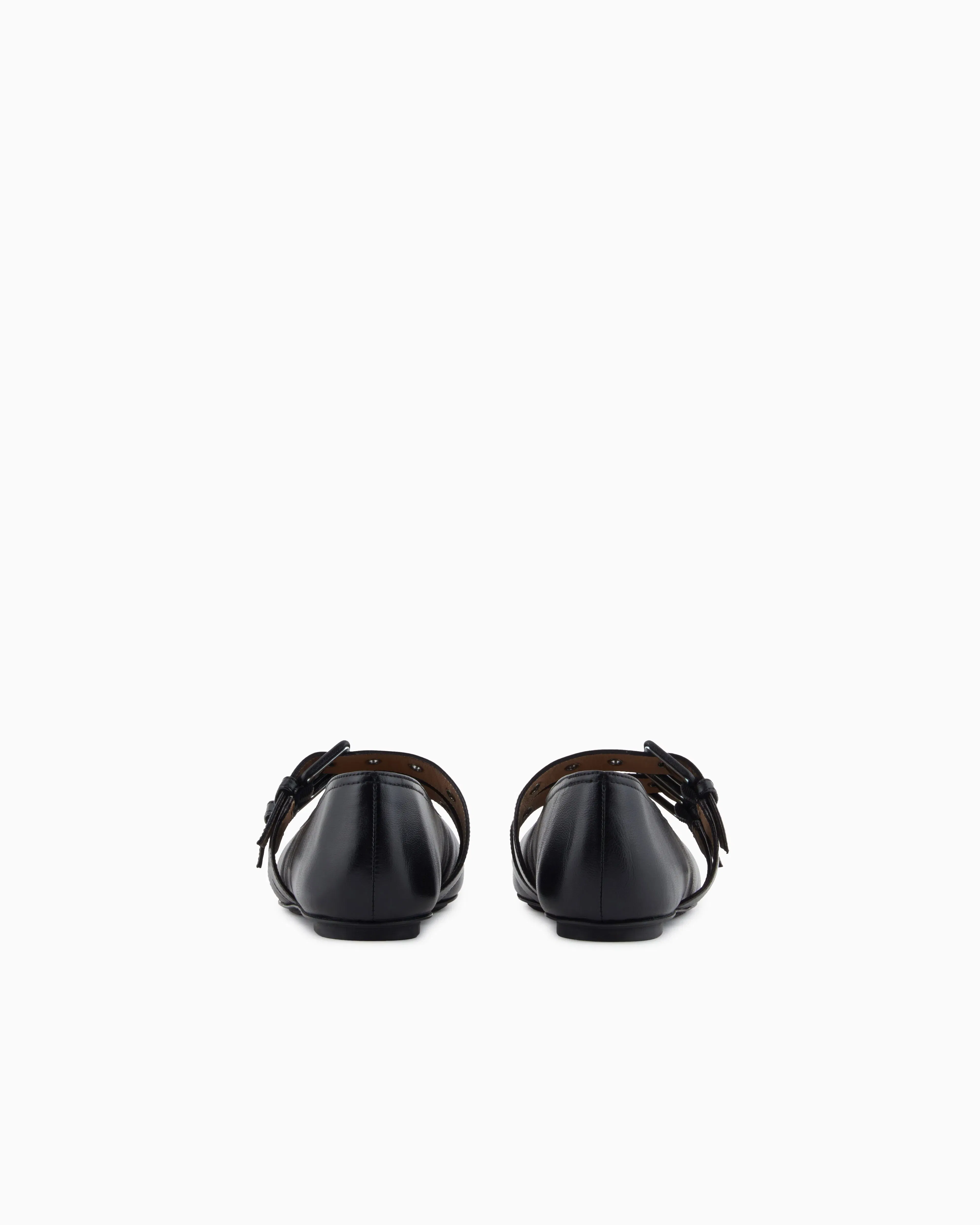 Emporio Armani Nappa-Leather Square-Toed Ballerinas With Double Strap Black