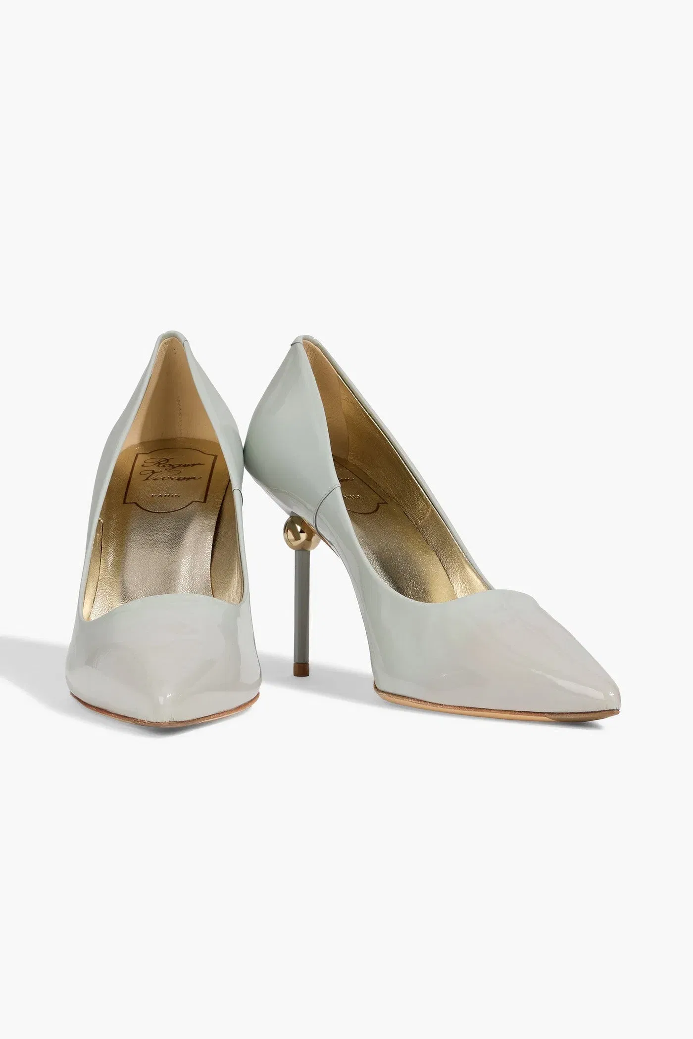 Roger Vivier Decollete Patent-Leather Pumps Grey Green Women's