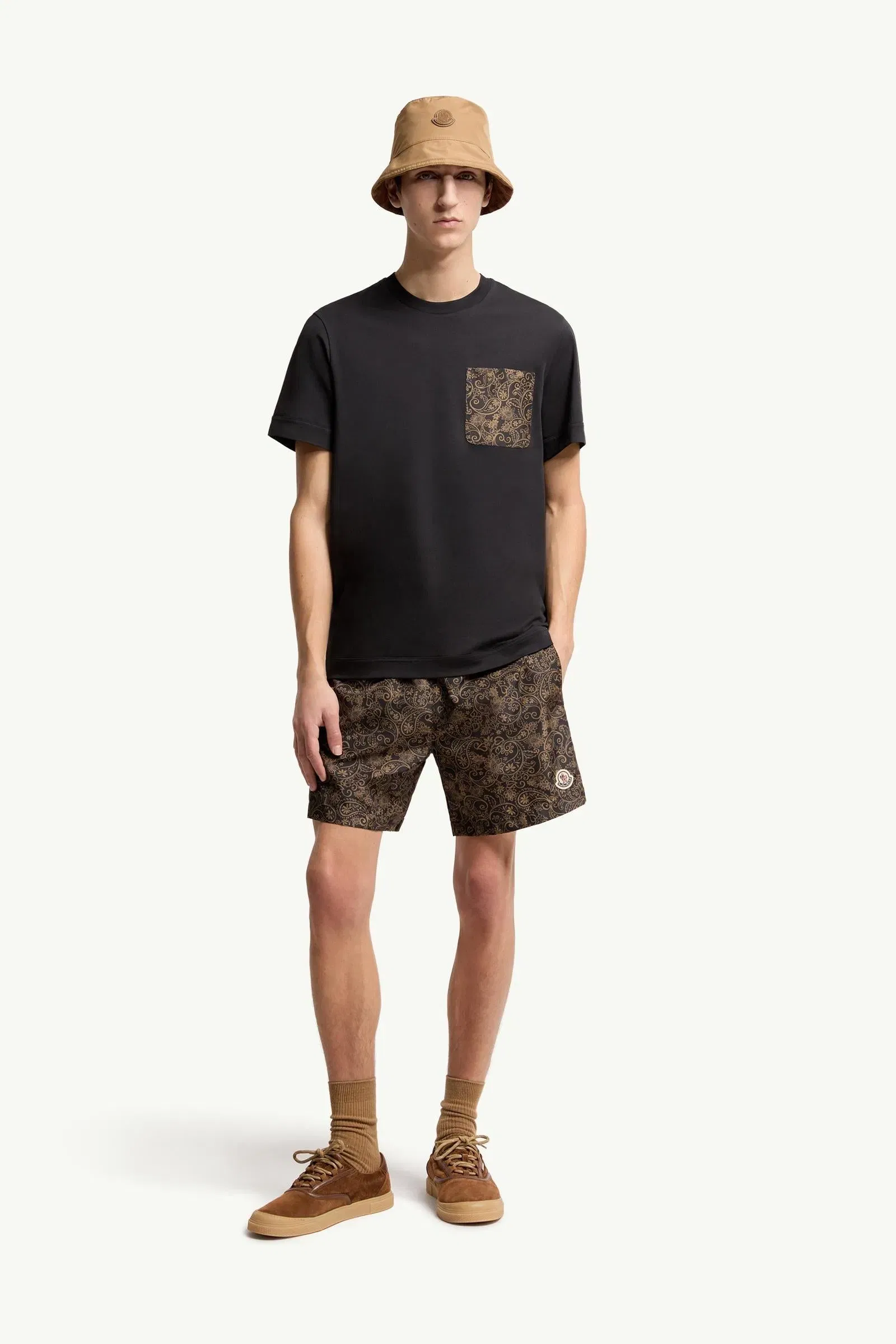 Moncler Paisley Print Cotton T-Shirt Navy Blue Navy Blue