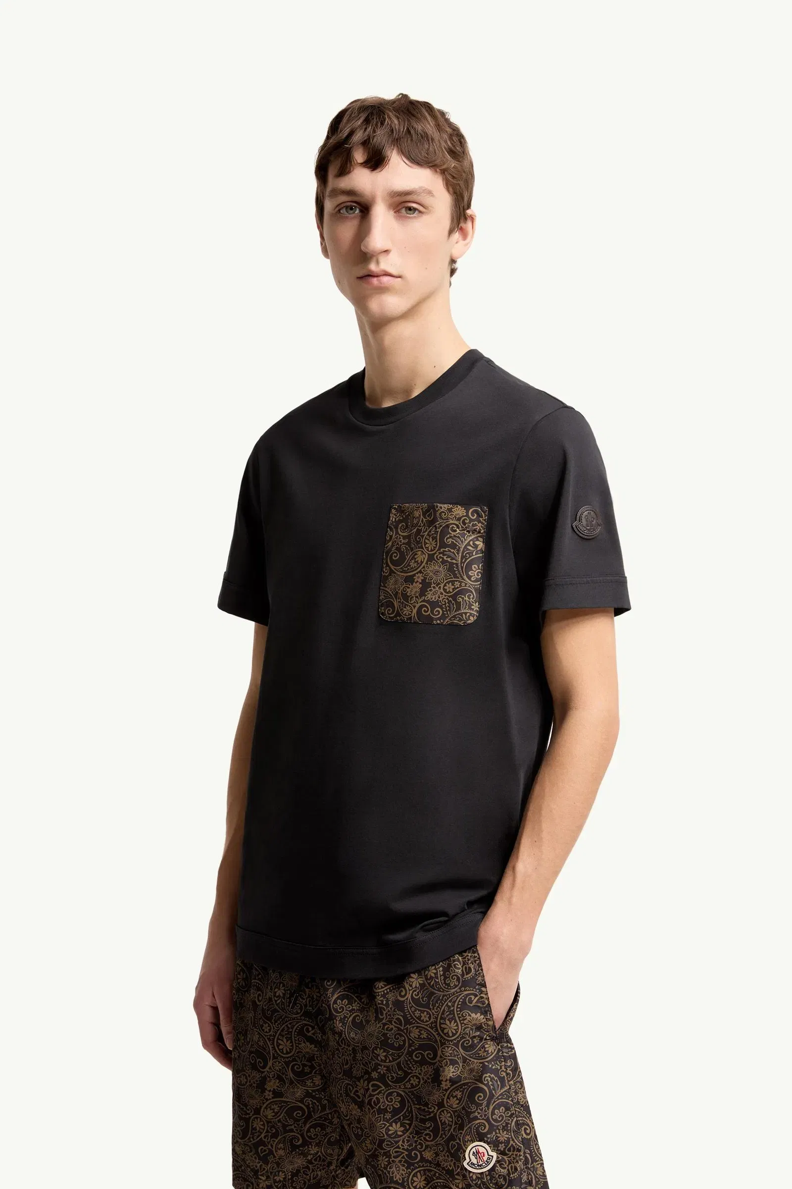 Moncler Paisley Print Cotton T-Shirt Navy Blue Navy Blue