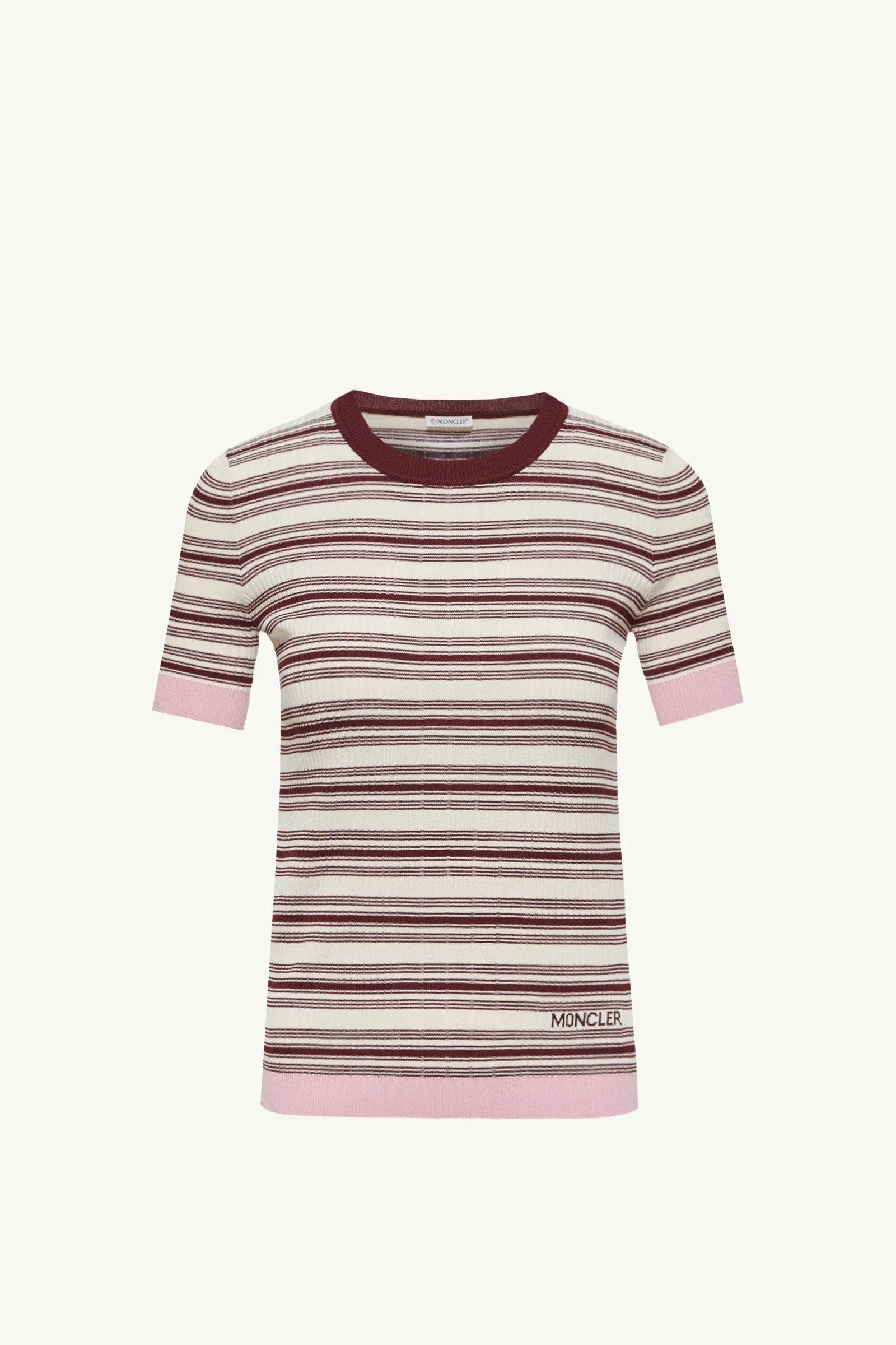 Moncler Striped Cotton T-Shirt White & Brown White & Brown