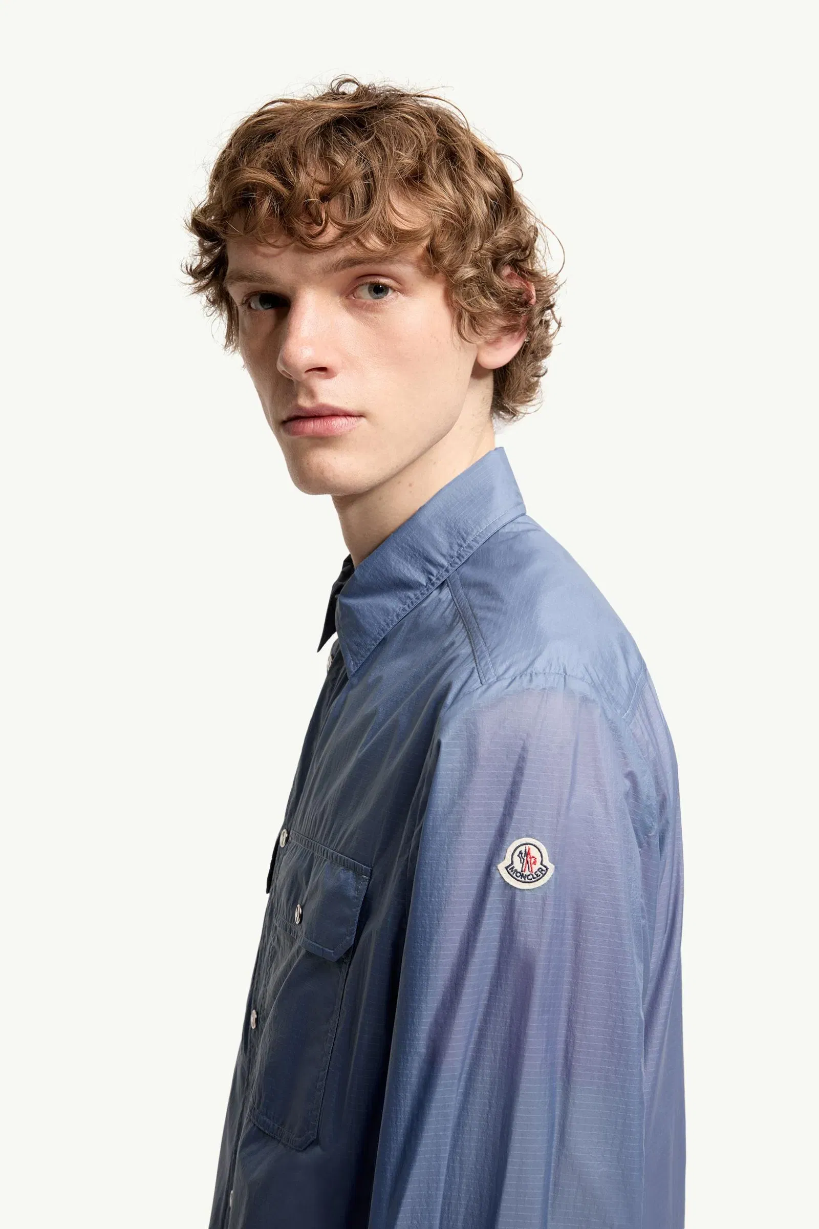 Moncler Logo Patch Long Sleeve Shirt Denim Blue Denim Blue