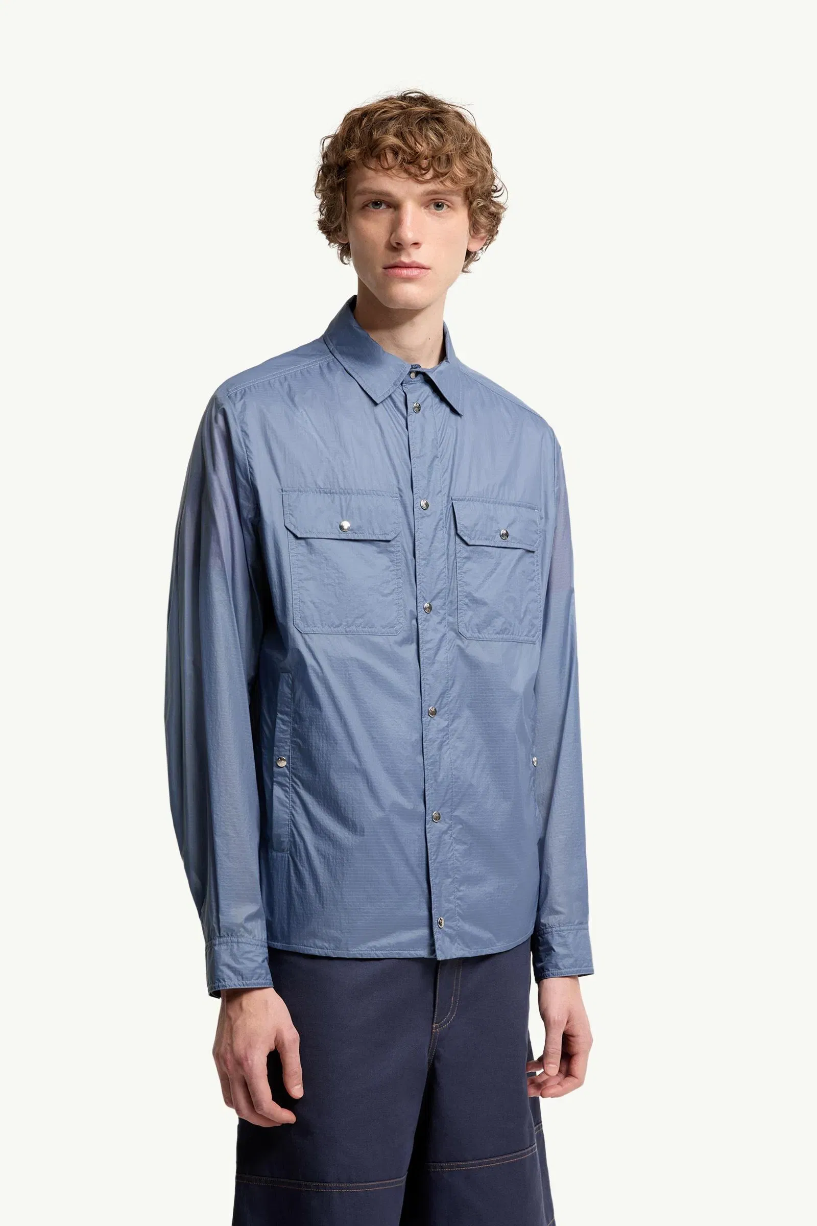 Moncler Logo Patch Long Sleeve Shirt Denim Blue Denim Blue