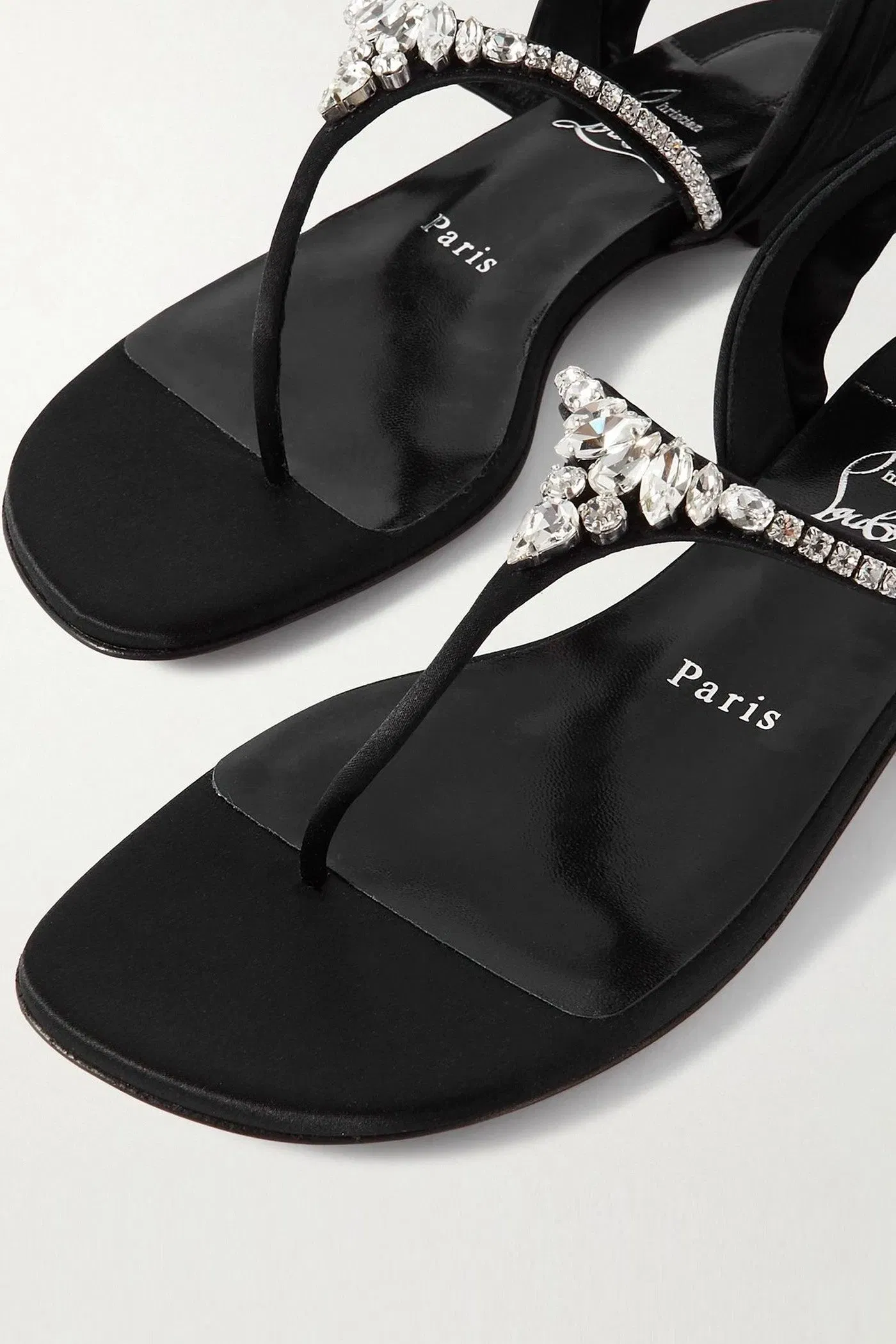 Christian Louboutin Just Queenie Crystal-Embellished Satin Sandals Black Women's