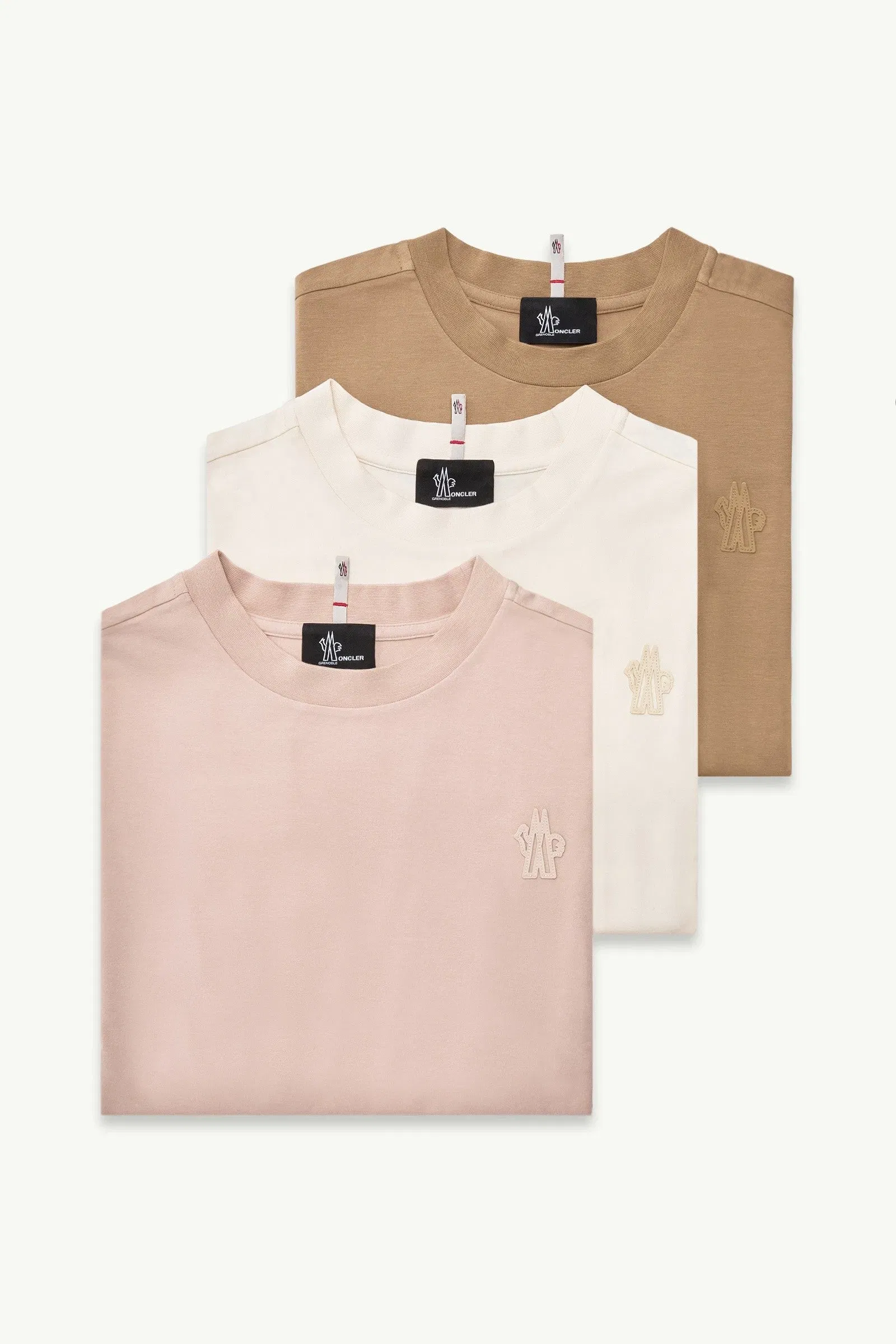 Moncler Logo Patch Cotton Blend T-Shirt (Three Pack) White & Pink & Beige White & Pink & Beige